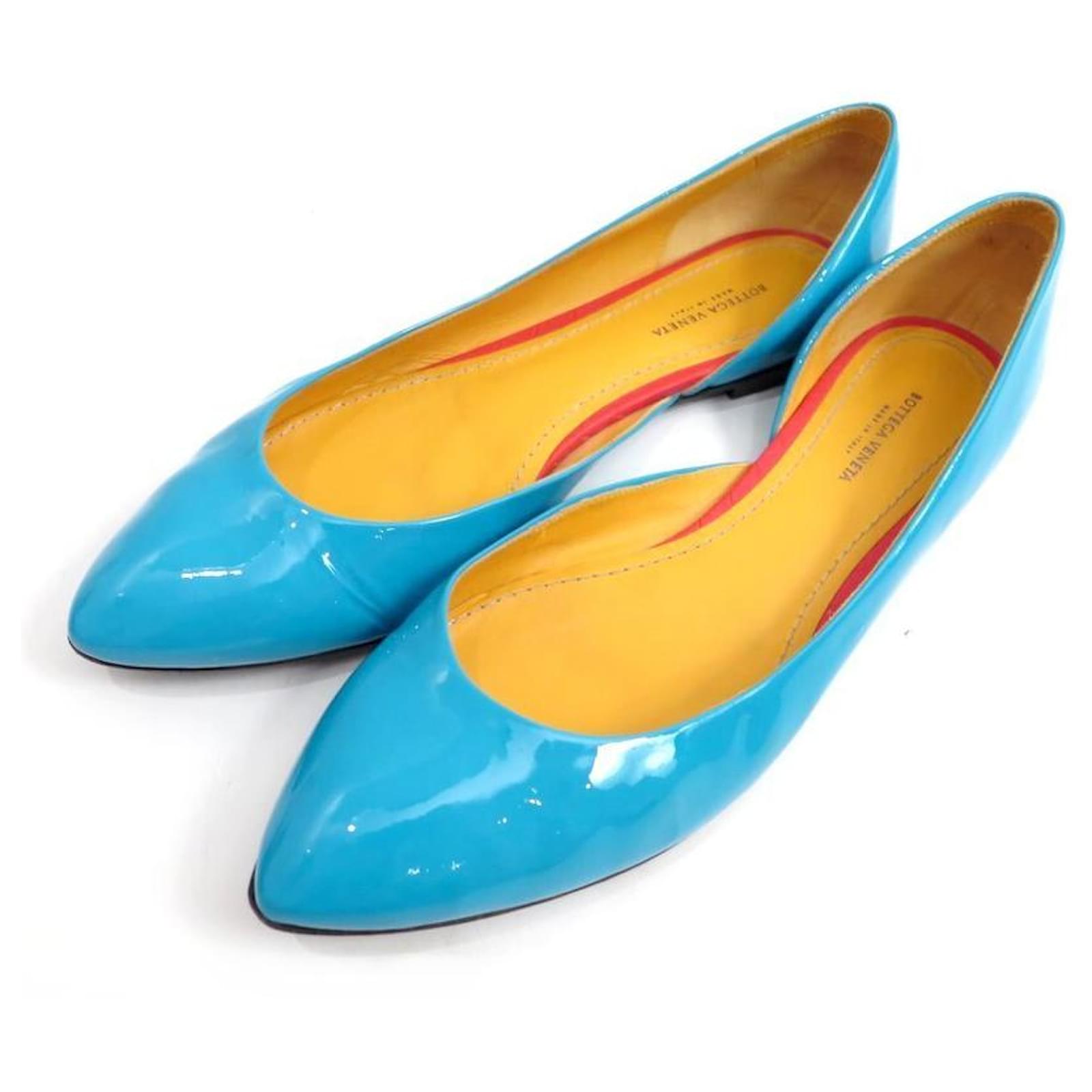 BOTTEGA BALLERINAS SHOES 40 BLUE PATENT LEATHER + BLUE SHOES BOX