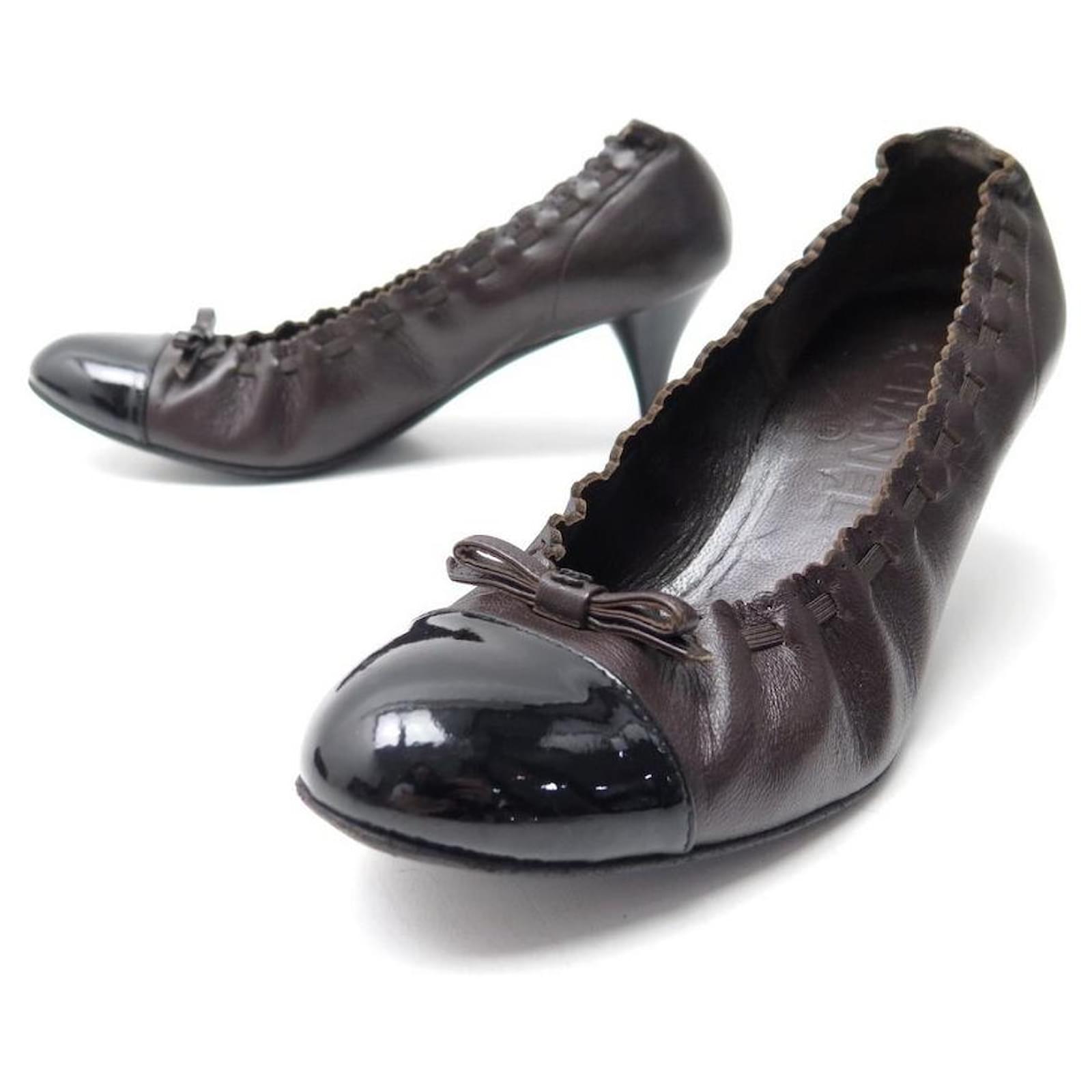 CHANEL SHOES PUMPS 36.5 IN PLUM LEATHER + BOX LEATHER SHOES Prune