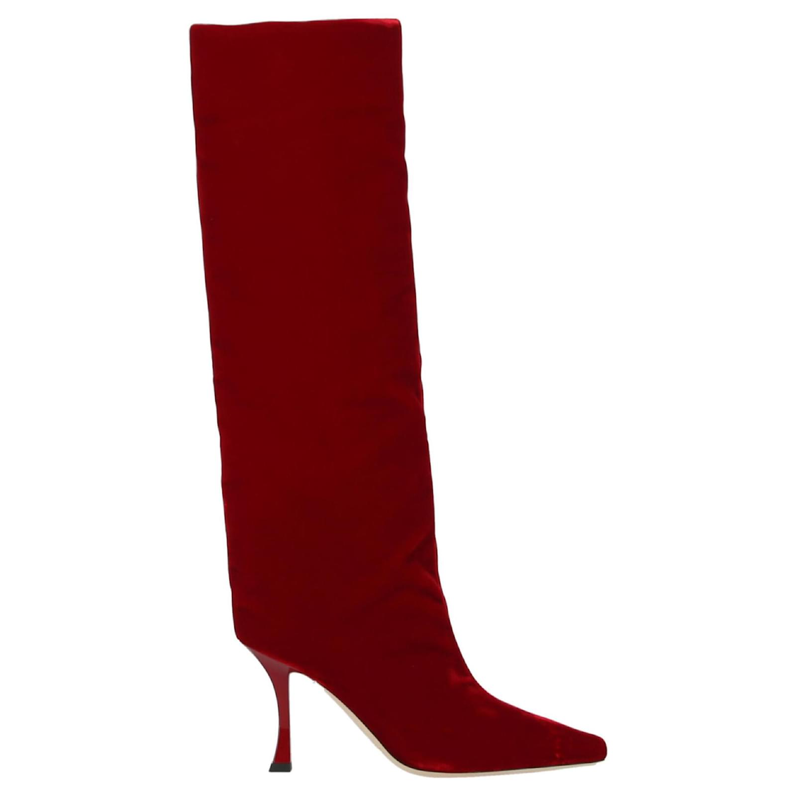 Jimmy Choo Chade 90 Botas de cano alto de veludo Vermelho ref