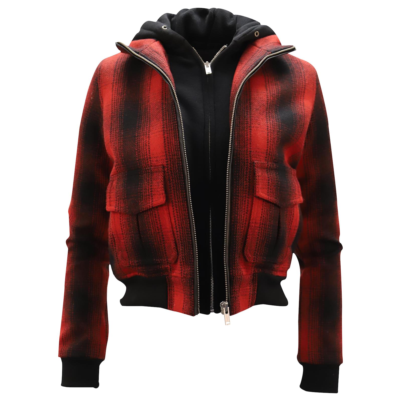 R13 Hooded Plaid Bomber Jacket in Red Wool ref.448113 Joli Closet