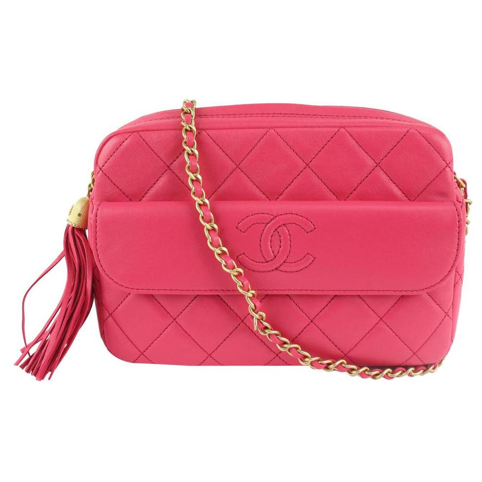 Chanel Dark Pink Quilted Lambskin Fringe Tassel Camera Crossbody GHW  Leather ref.448176 - Joli Closet