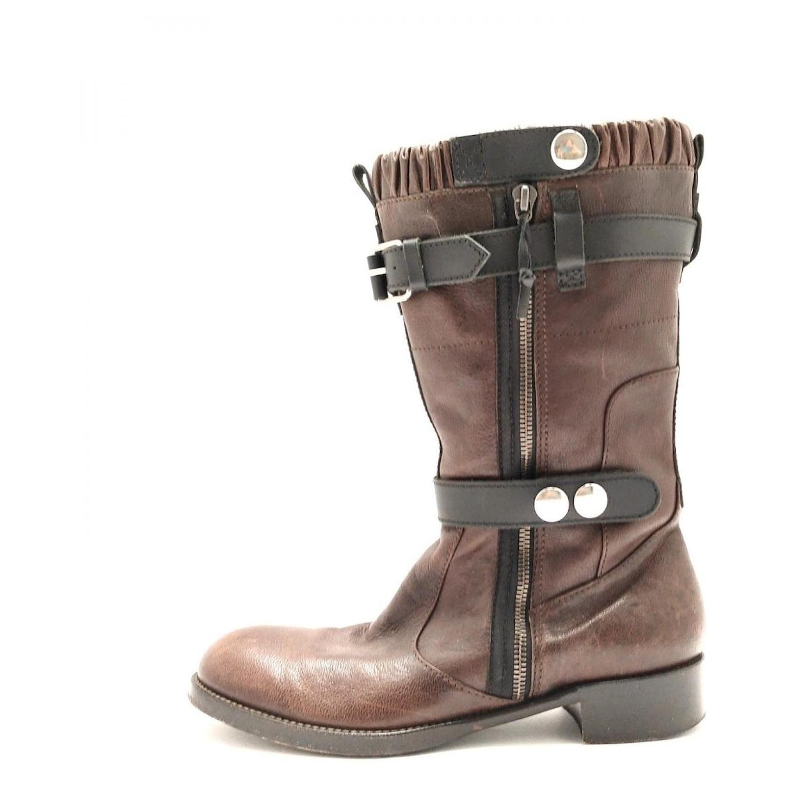 Used] BALENCIAGA Short Boots Ladies Dark Brown x Black Leather ref.448544 Joli Closet