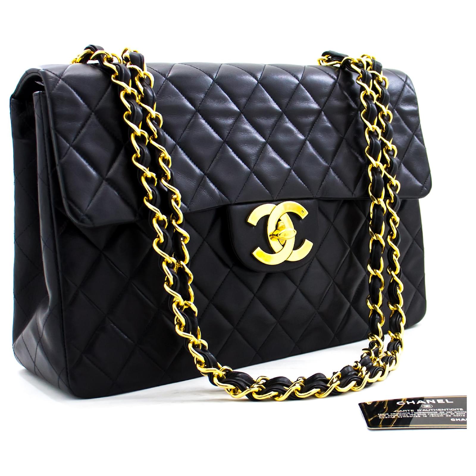 Chanel Jumbo 13 Maxi 2.55 Flap Chain Shoulder Bag Black Lambskin Leather  ref.448867 - Joli Closet