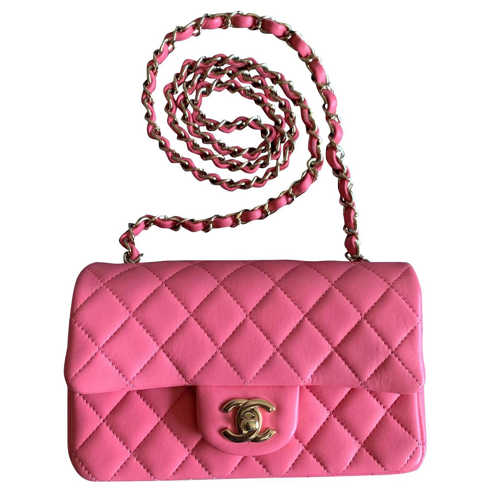 Chanel Pink Quilted Lambskin Mini Square Flap Bag Pale Gold Hardware, 2022