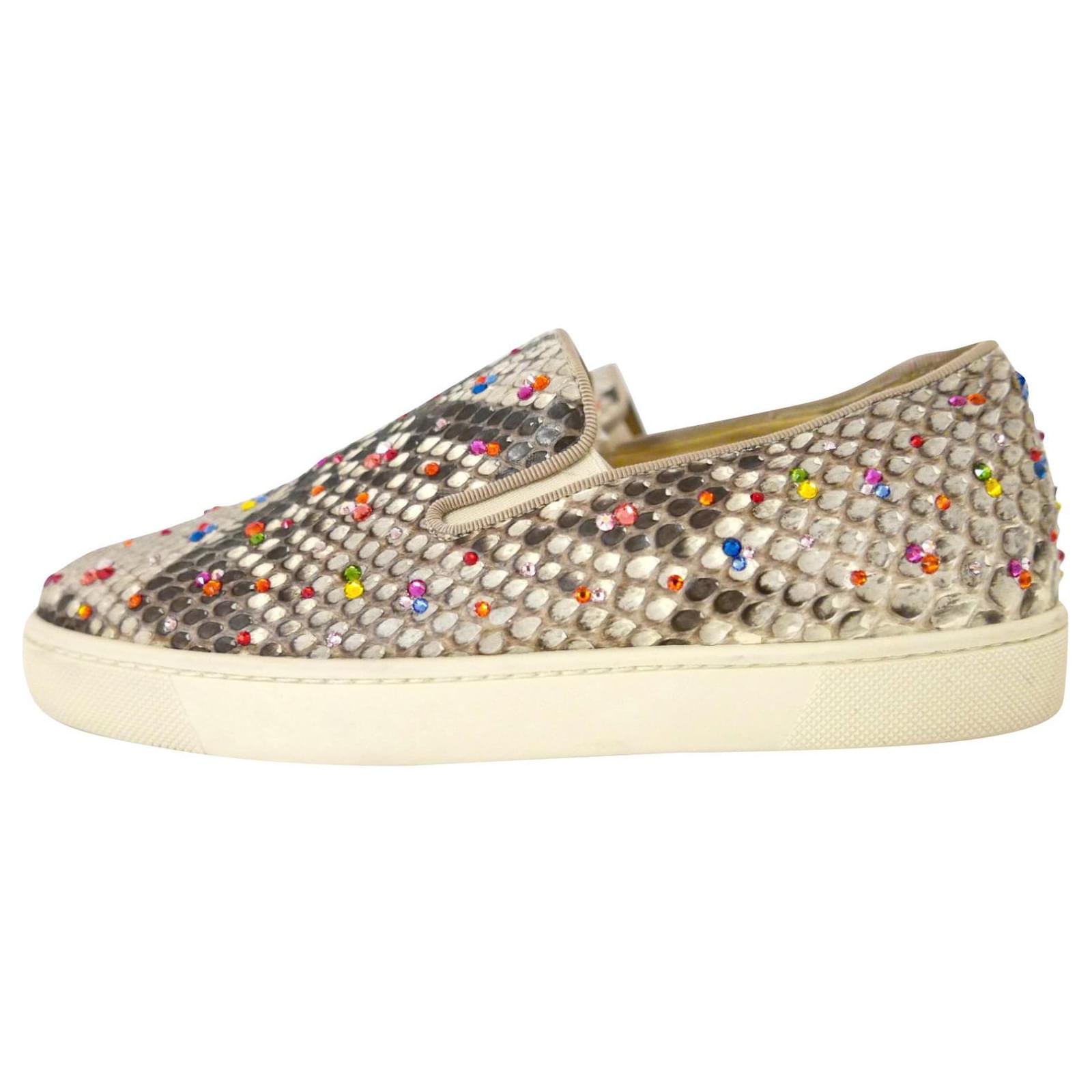 Christian Louboutin Snakeskin & Crystal Boat Sneakers Multiple colors Python ref.449343 - Closet