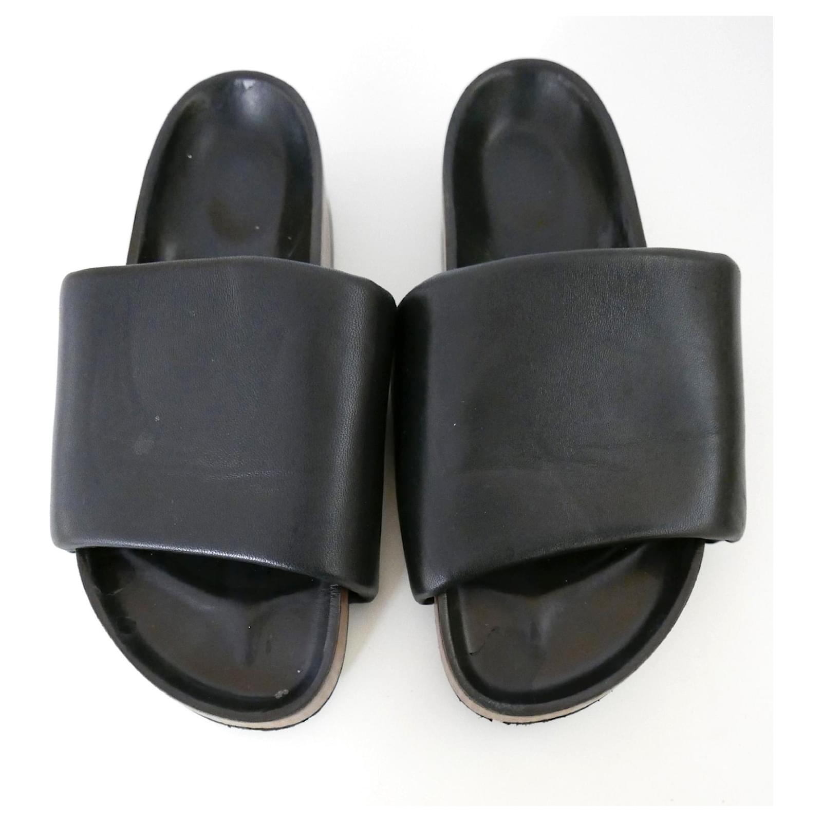 Céline x Philo SS18 Claquettes Sandales Rembourrées Boxy Cuir Noir