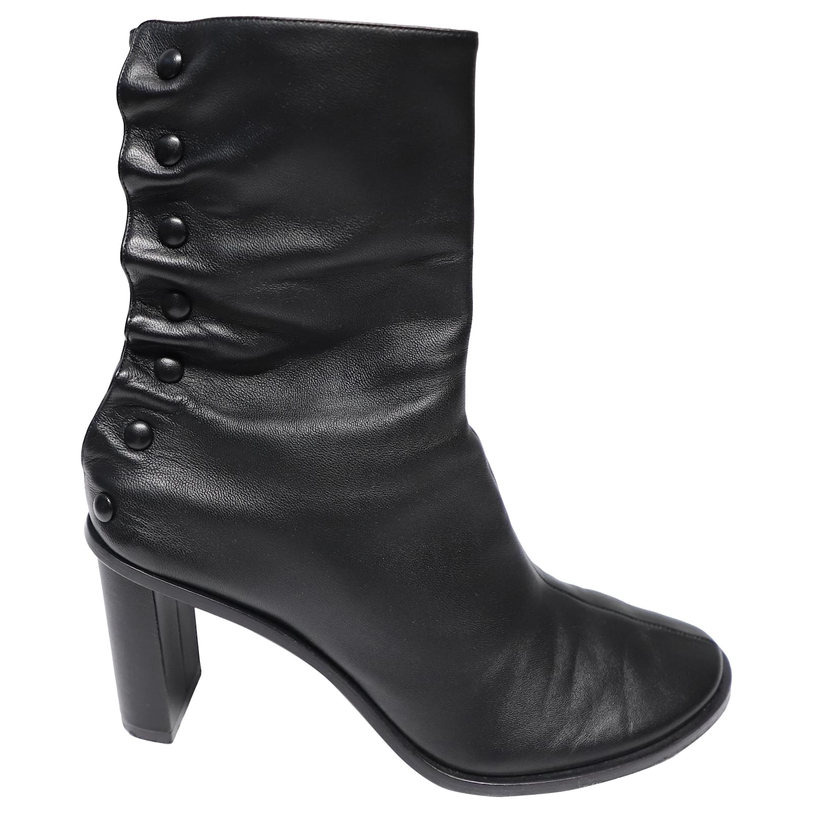 The Row Teatime Snap Ankle Boots in Black Leather