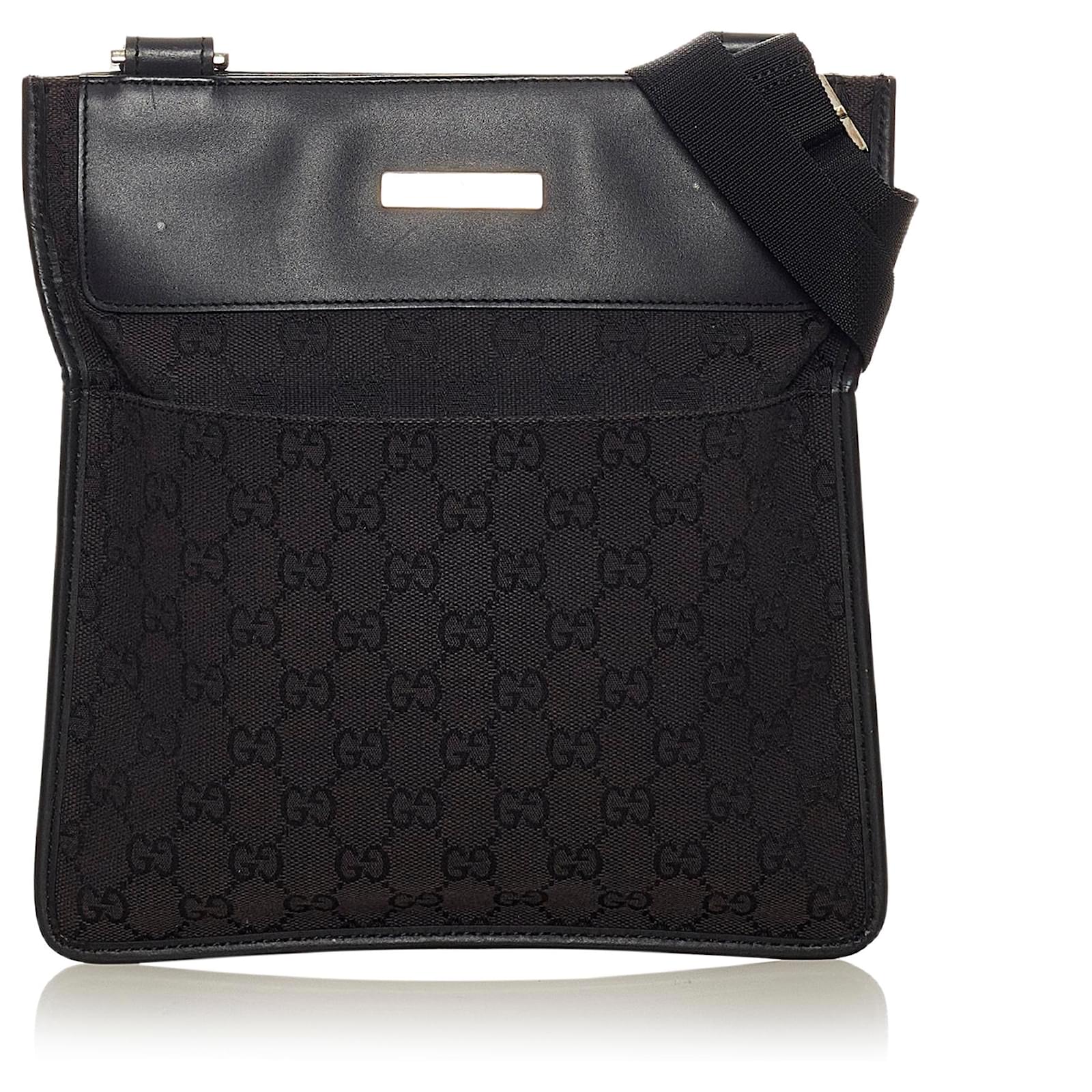 Gucci Black GG Canvas Crossbody Bag Leather Cloth Ponystyle calfskin