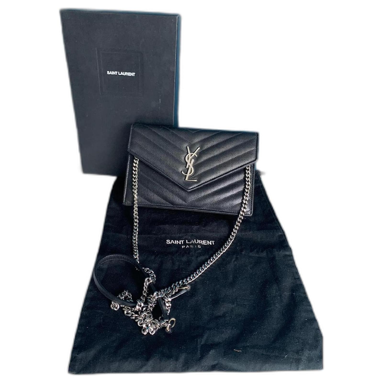 Saint laurent envelope chain wallet in grain de poudre embossed leather on sale