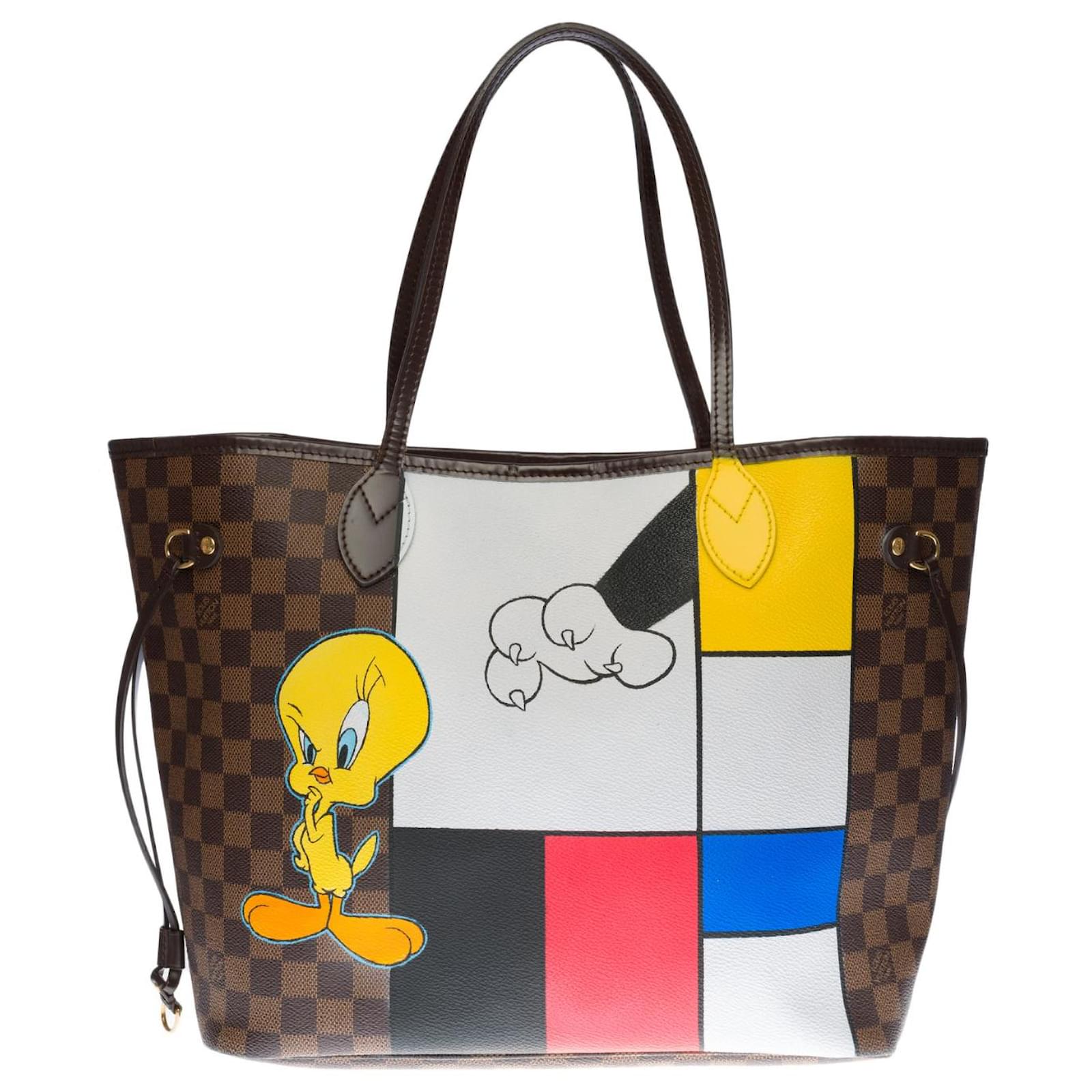 Louis Vuitton Neverfull MM tote bag with ebene checkerboard in brown canvas  customized Titi & Grosminet Leather ref.450689 - Joli Closet
