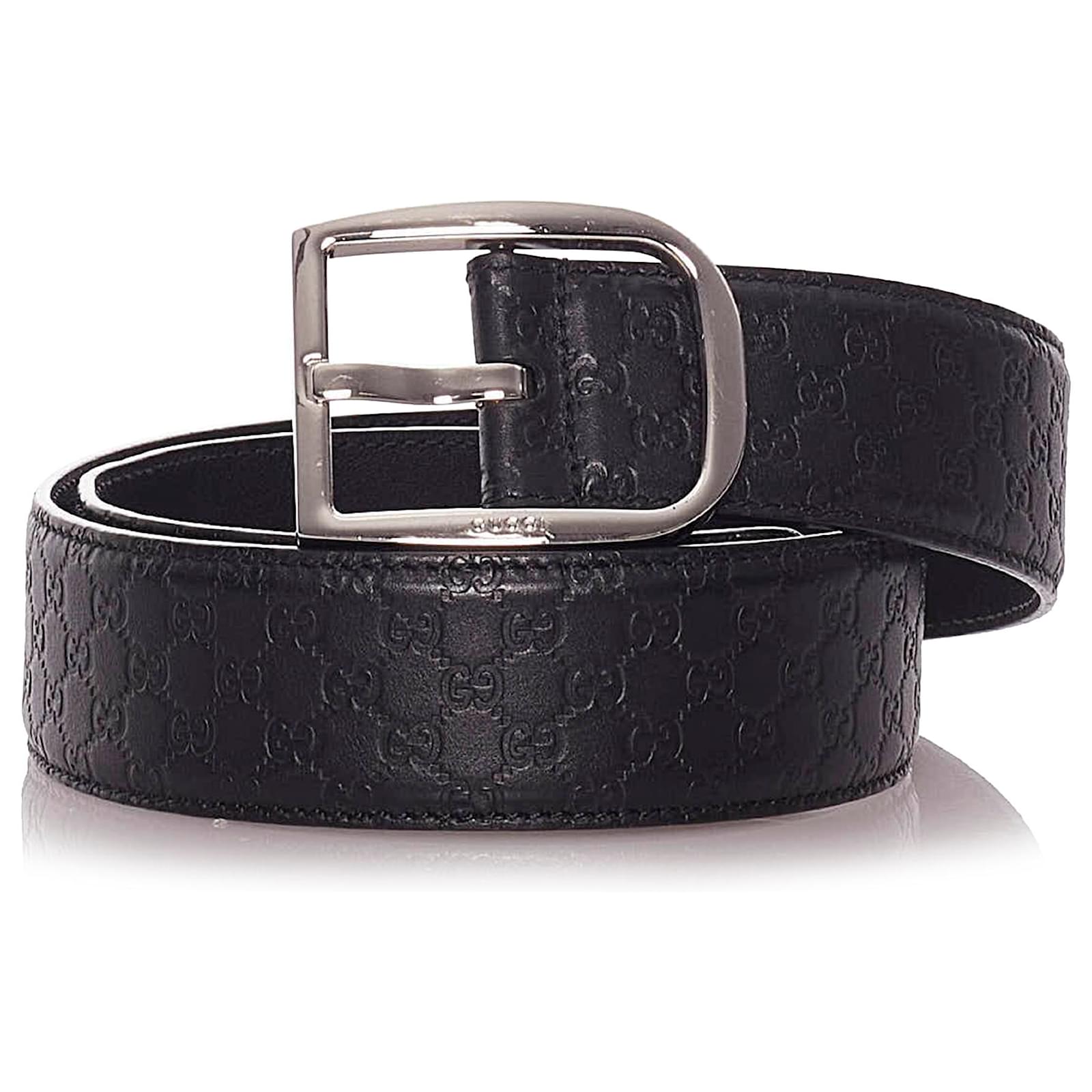 Gucci Black Guccissima Belt Silvery Leather Metal Pony-style calfskin ...