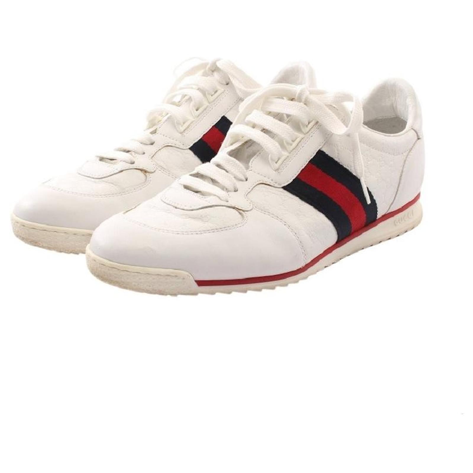 bloeden Calamiteit Baron Used] Gucci GUCCI Micro Gucci Shima Sherry Line Low Cut Sneakers Leather  White Red Navy 233334 Navy blue ref.454357 - Joli Closet