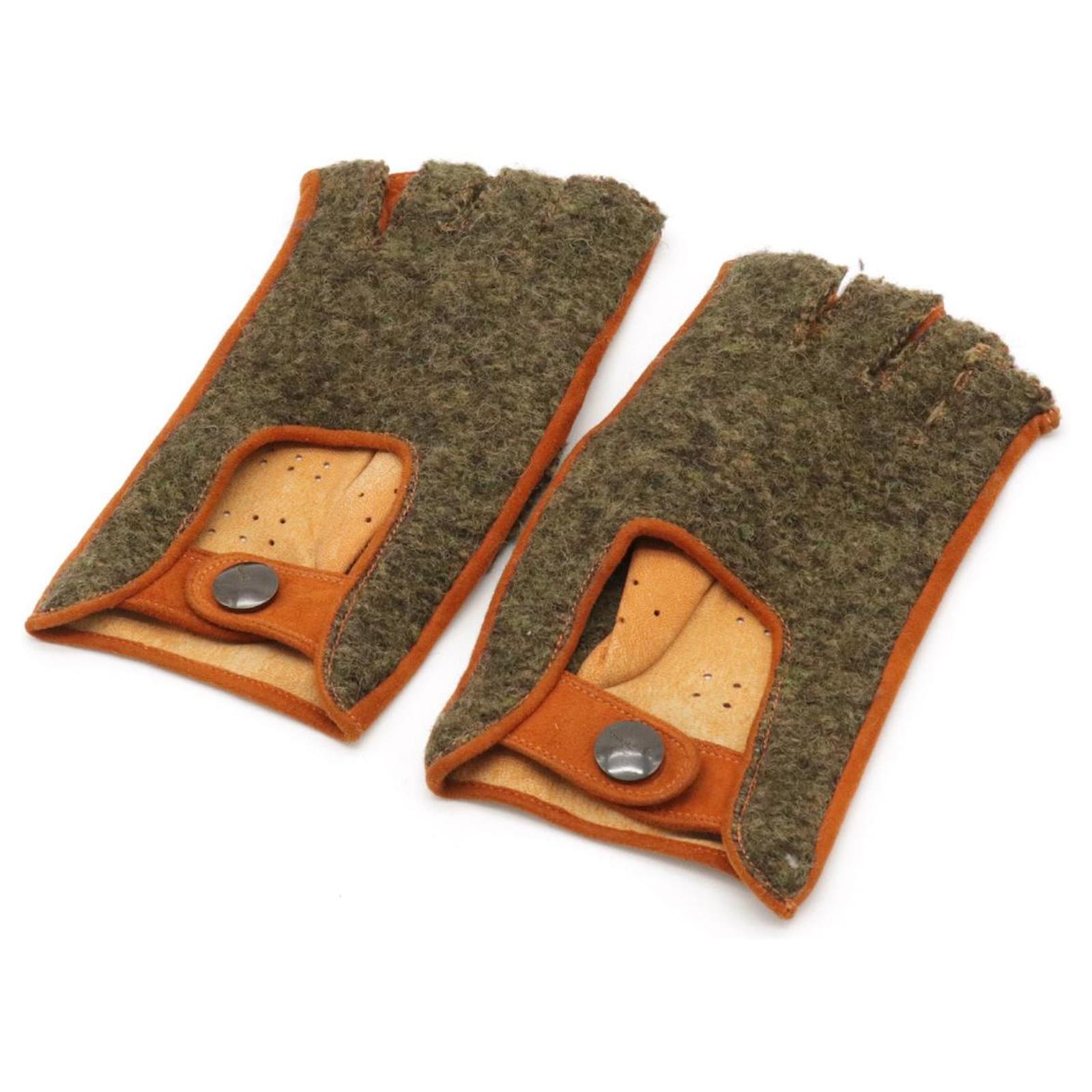 Used] CHANEL Driving Gloves Gloves Open Finger Suede Orange Brown Moss  Green # 8 NO. 8 Size  - Joli Closet