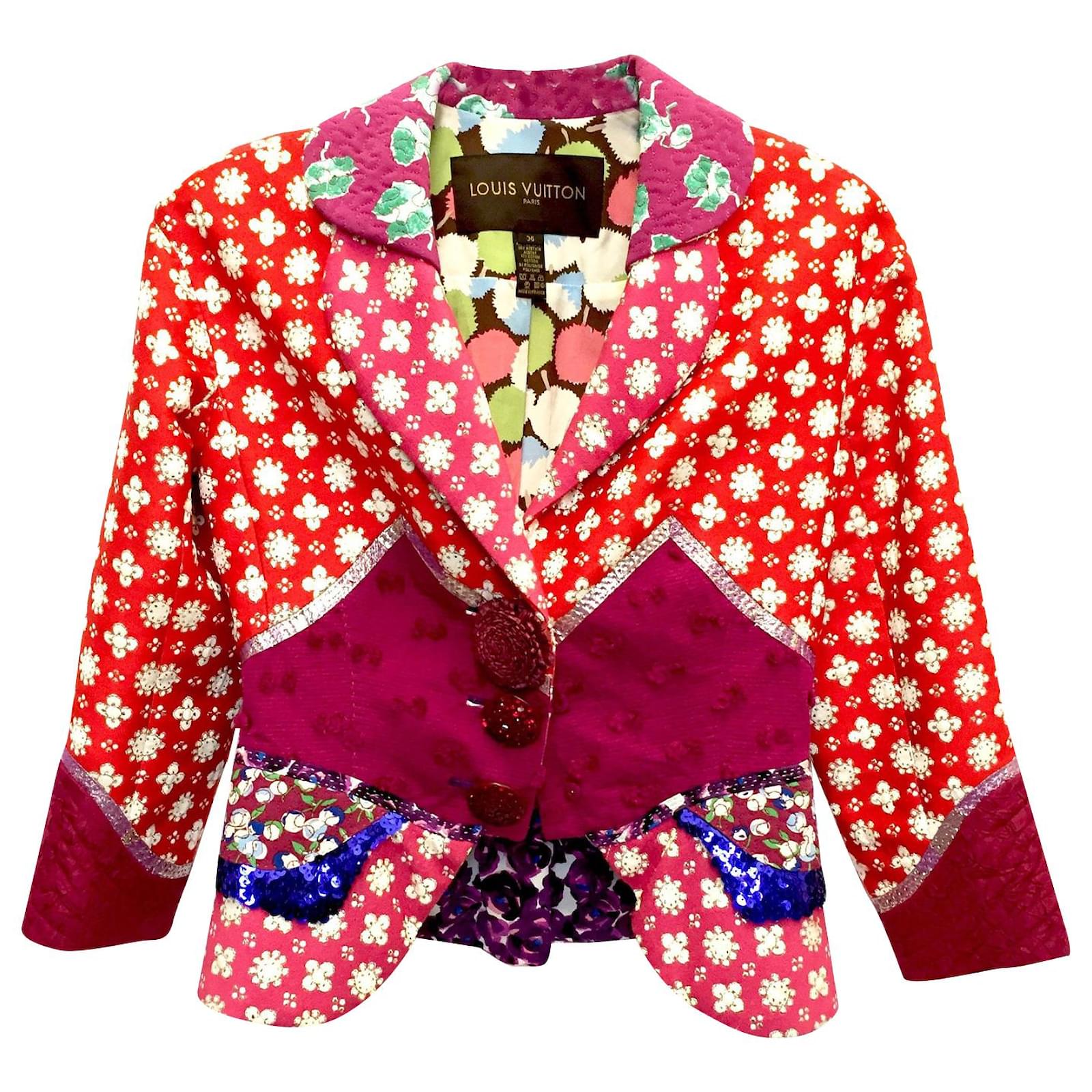Louis Vuitton red embroidered jacket with white flower pattern