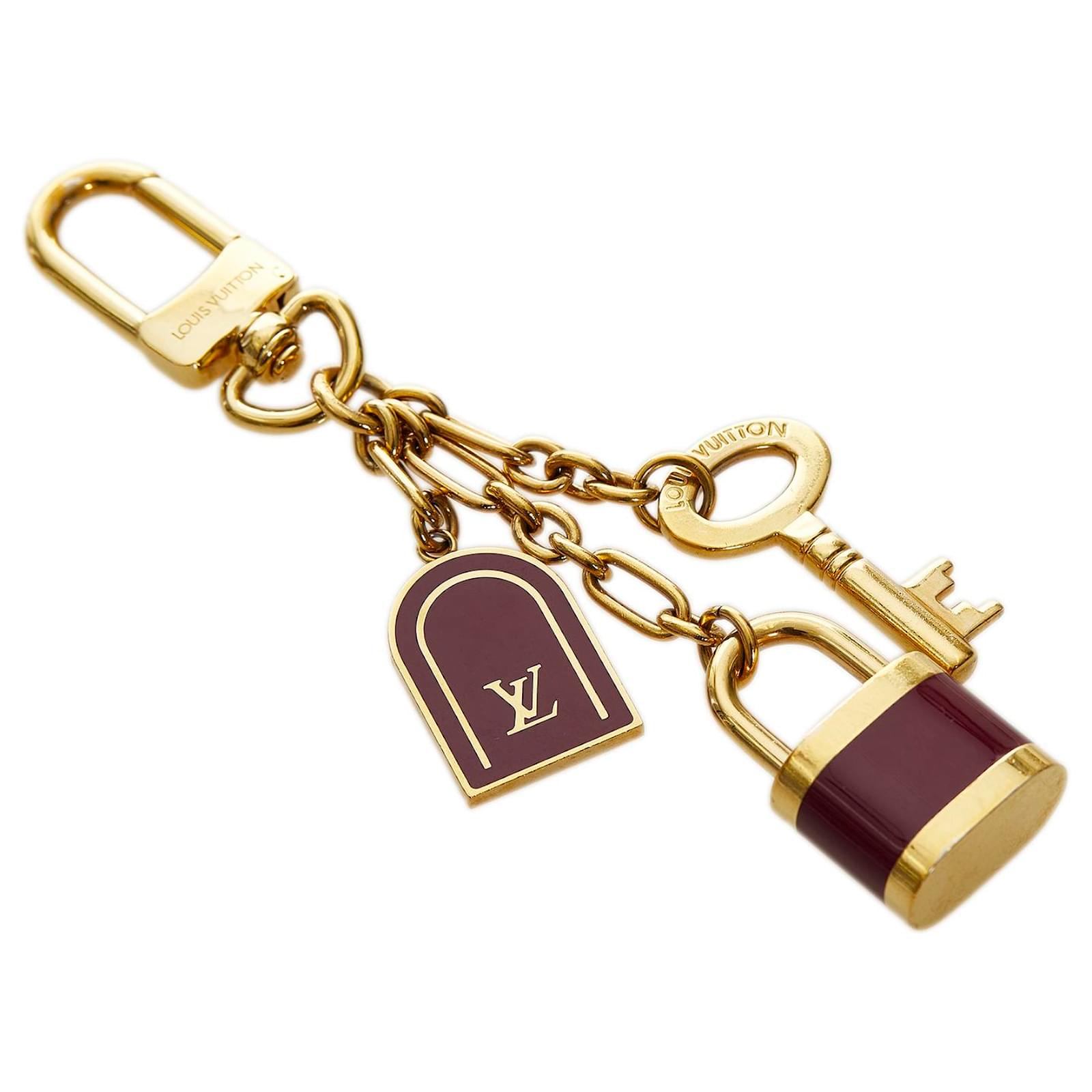 Louis Vuitton Gold Lock and Key Bag Charm Red Golden Dark red