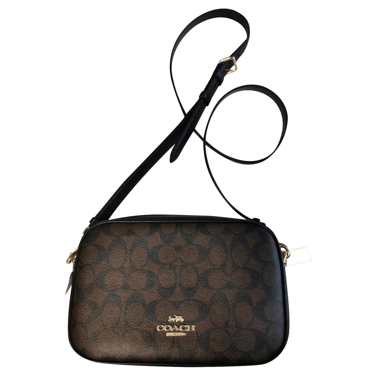 Coach Handbags Black Dark brown Gold hardware Leather Cloth ref.454881 -  Joli Closet