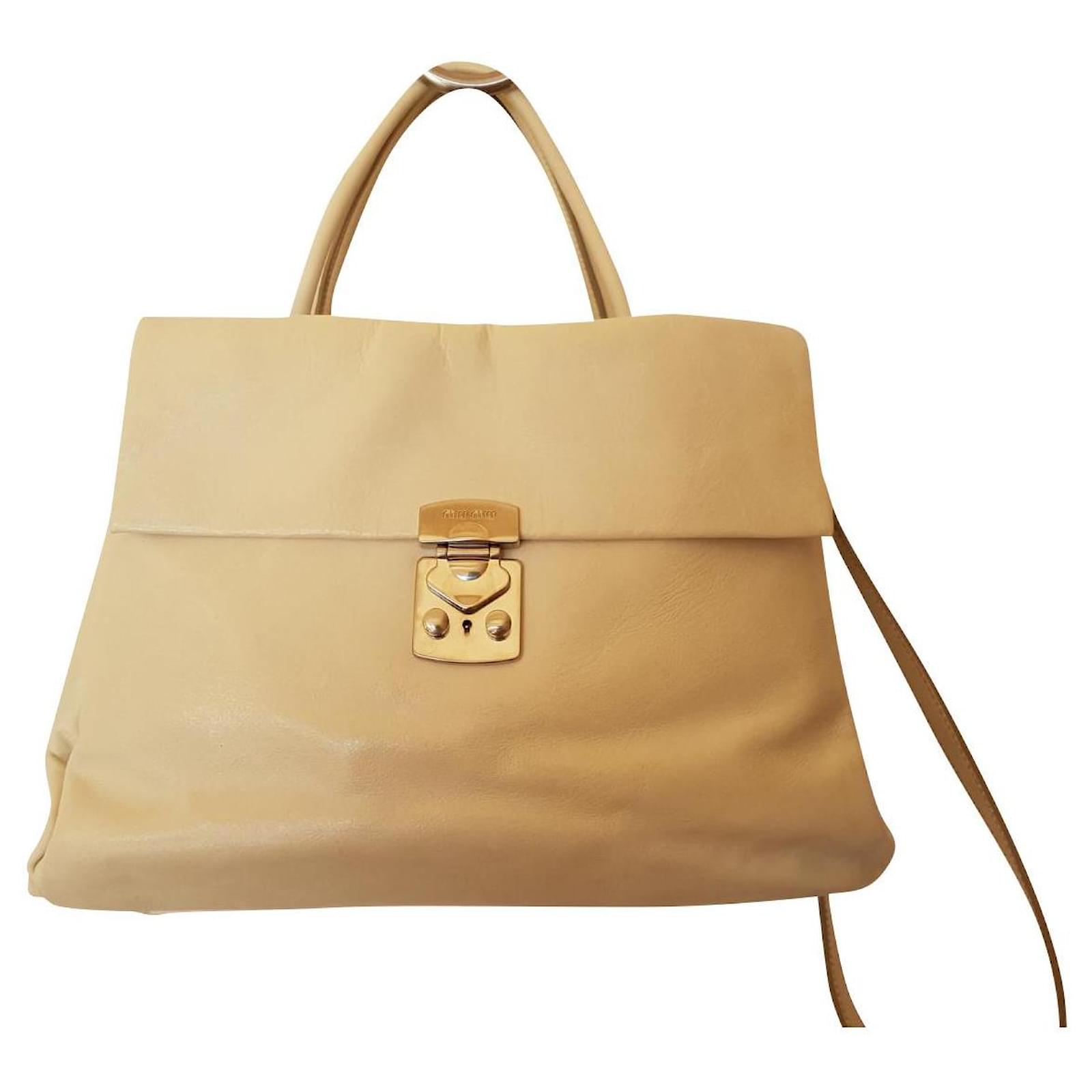 Miu Miu - Vitello Shine Top Handle Bag with Strap Cipria