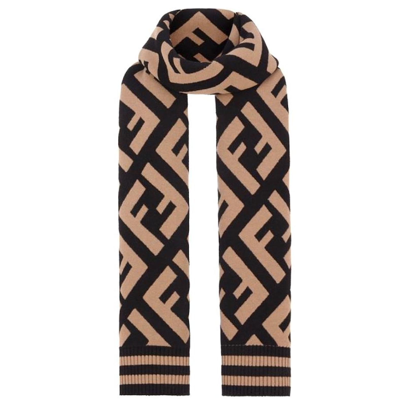 Ff Scarf Fendi Fendi Scarf FF Logo Navy Grey Wool 100% Woman
