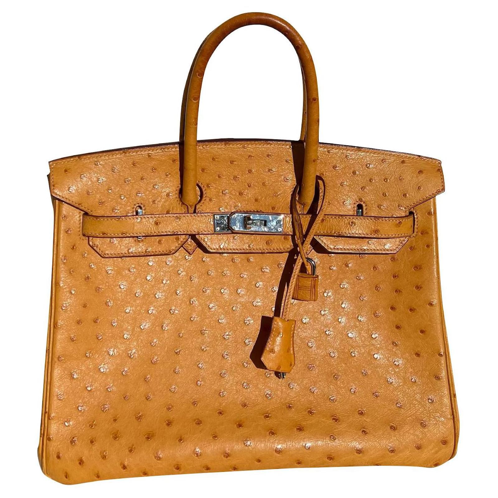 Hermès HERMES BIRKIN 35 Bolsa de avestruz Azafrán PHW; 29R; 2006; con  herrajes de oro Amarillo Cuero de avestruz ref.455482 - Joli Closet