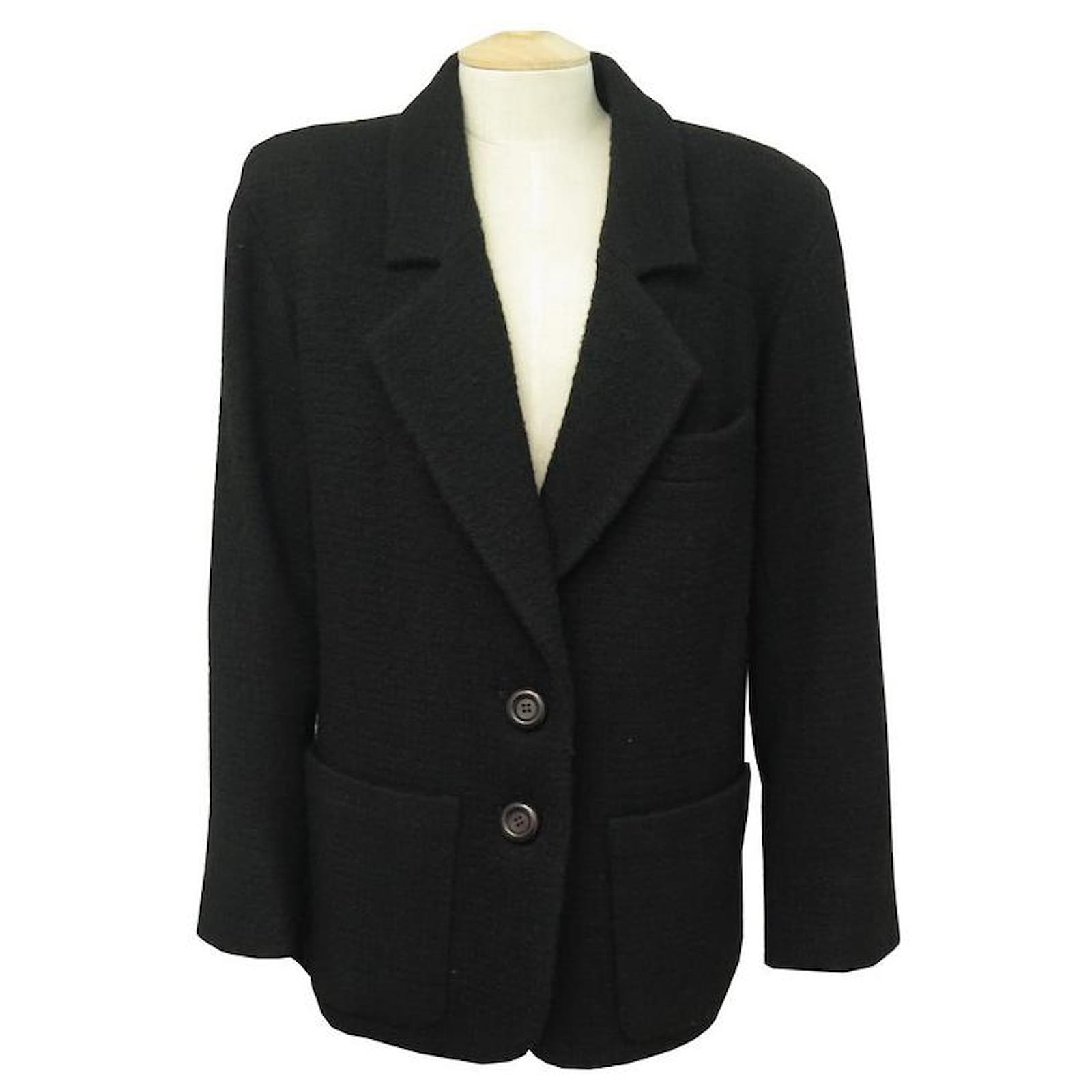 Yves Saint Laurent Rive Gauche Jacket 46 XL IN BLACK WOOL TWEED BLACK JACKET