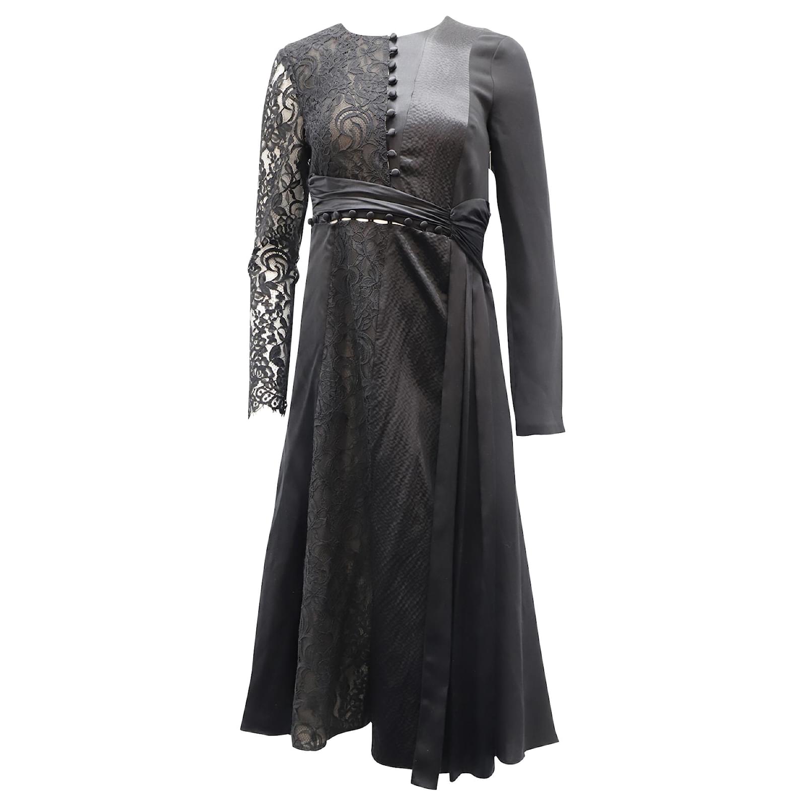 Prabal Gurung Cutout Lace Midi Dress in Black Silk