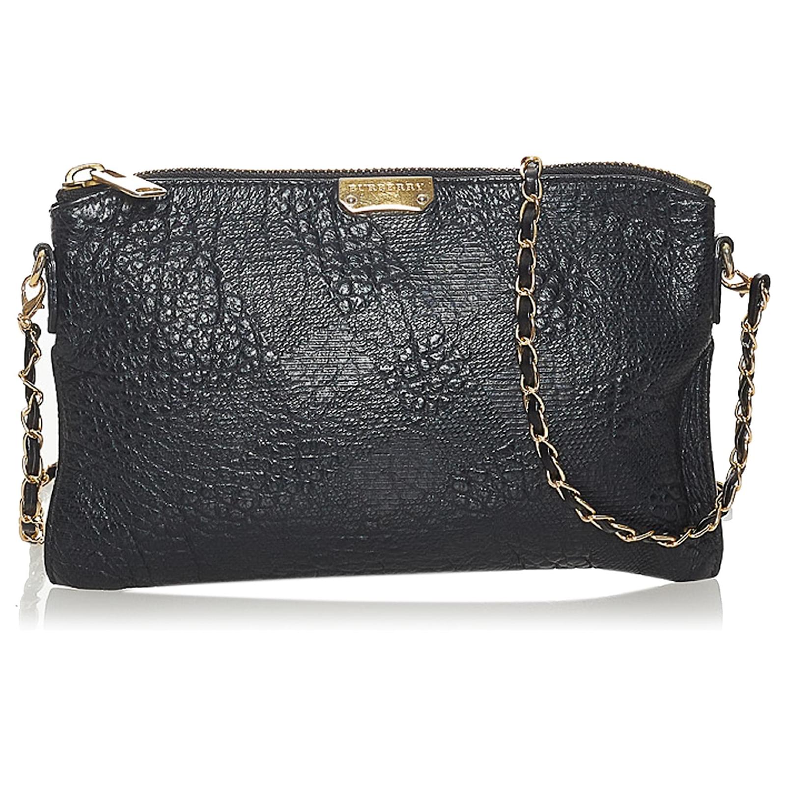 Burberry Black Embossed Chichester Leather Crossbody Bag Ponystyle