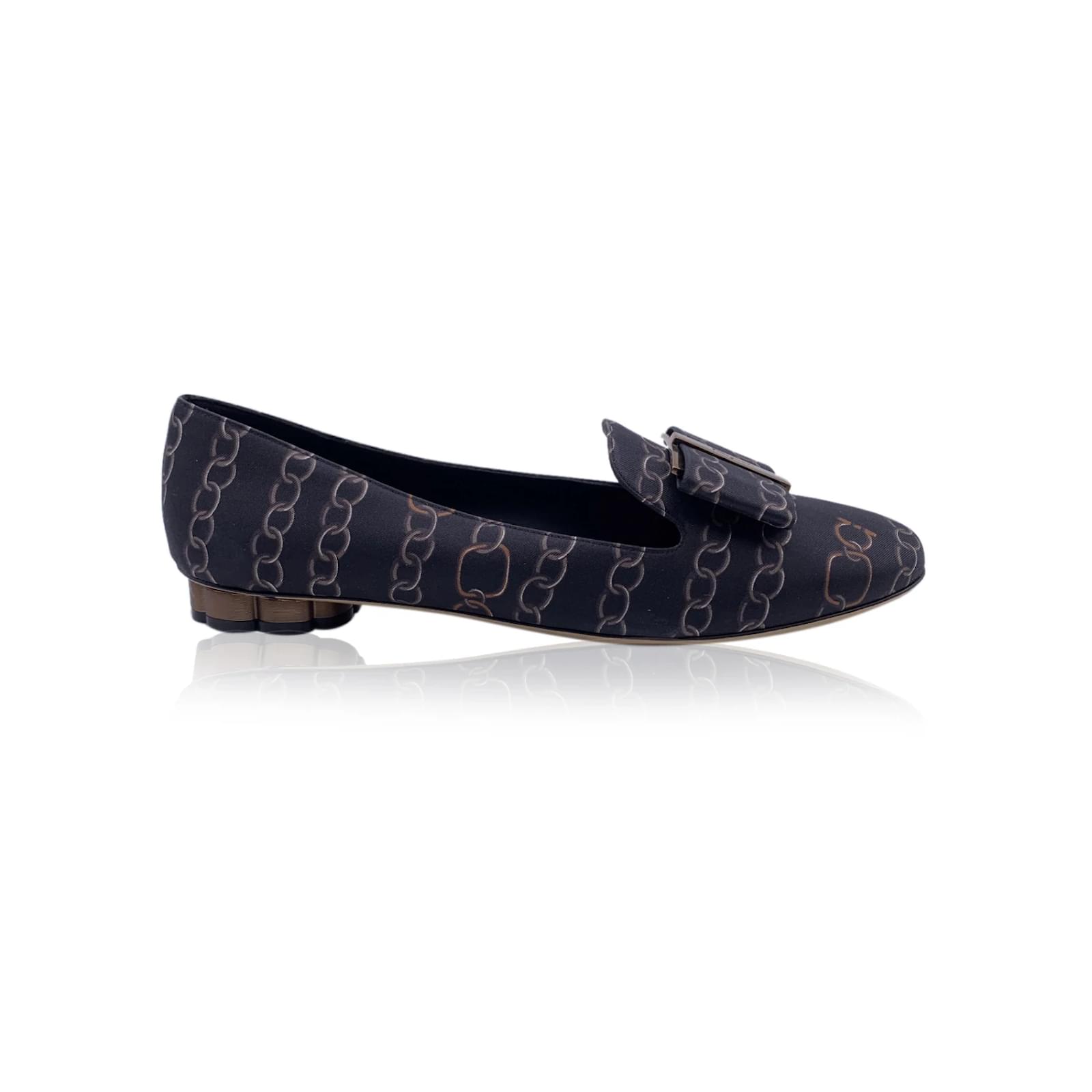 Salvatore Ferragamo Black Sarno Twill T Ballet Flat Size 5 C 35.5C 