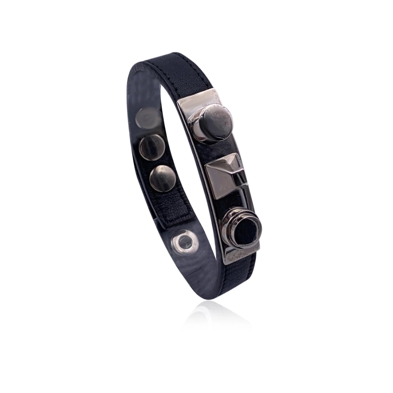 アクセサリー Saint Laurent Studded leather bracelet Saint Laurent Paris - Silver Matt Studded Leather Bracelet