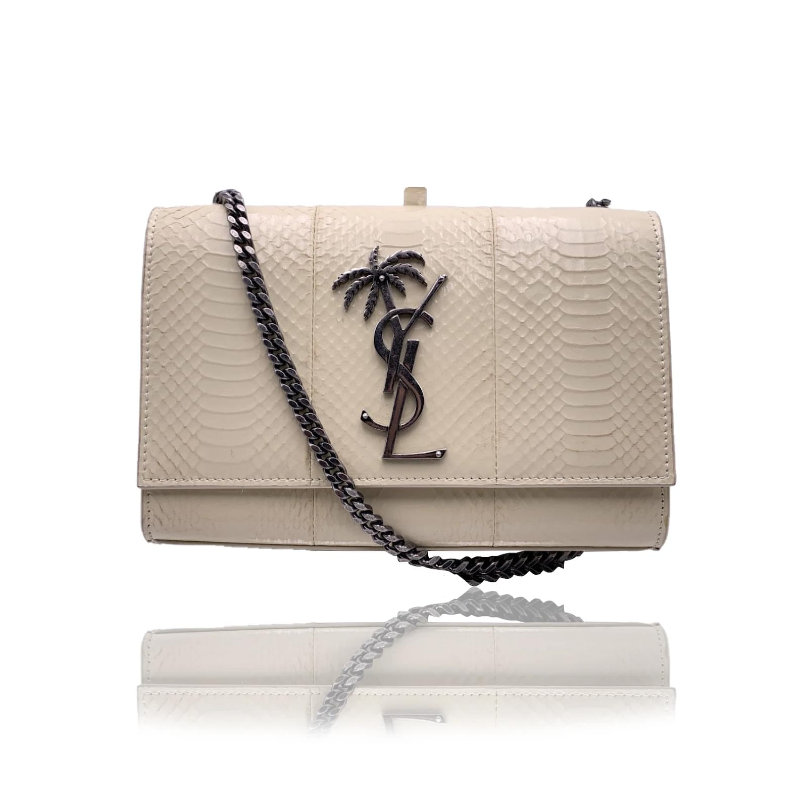 Yves Saint Laurent Beige Leather Palm Tree Monogram Shoulder Bag ref.456594  - Joli Closet