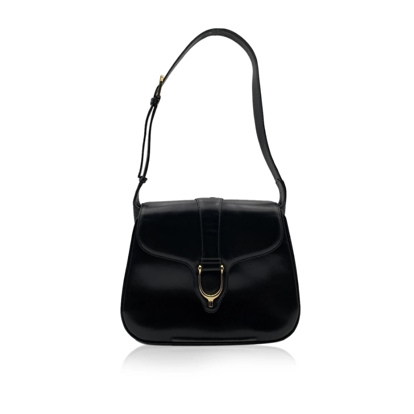Gucci Bolso de hombro vintage de cuero negro con caja de espuelas  ref.456604 - Joli Closet