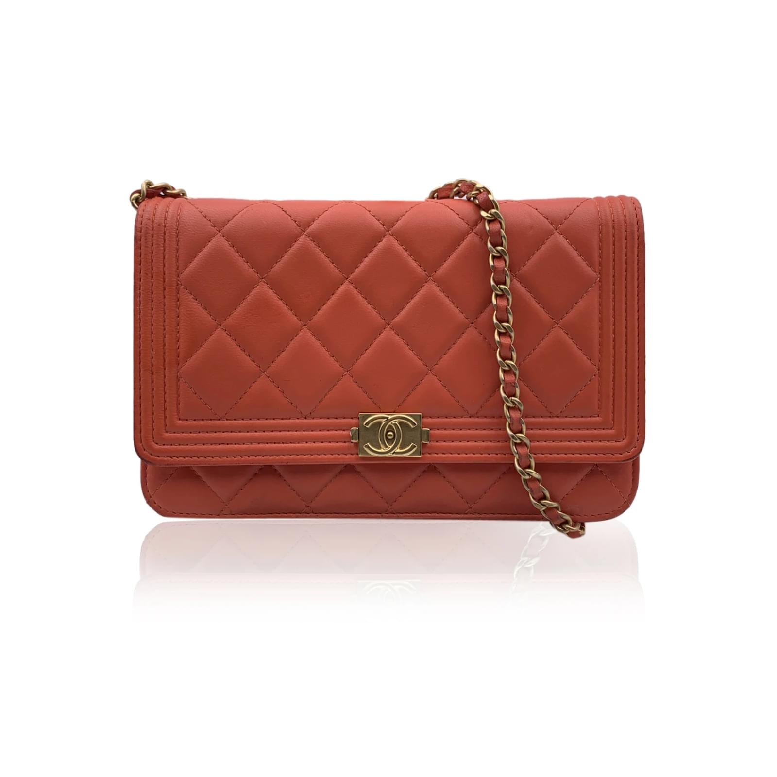 Chanel Quilted Leather Boy Wallet on Chain Woc Crossbody Bag Orange ref. 456970 - Joli Closet
