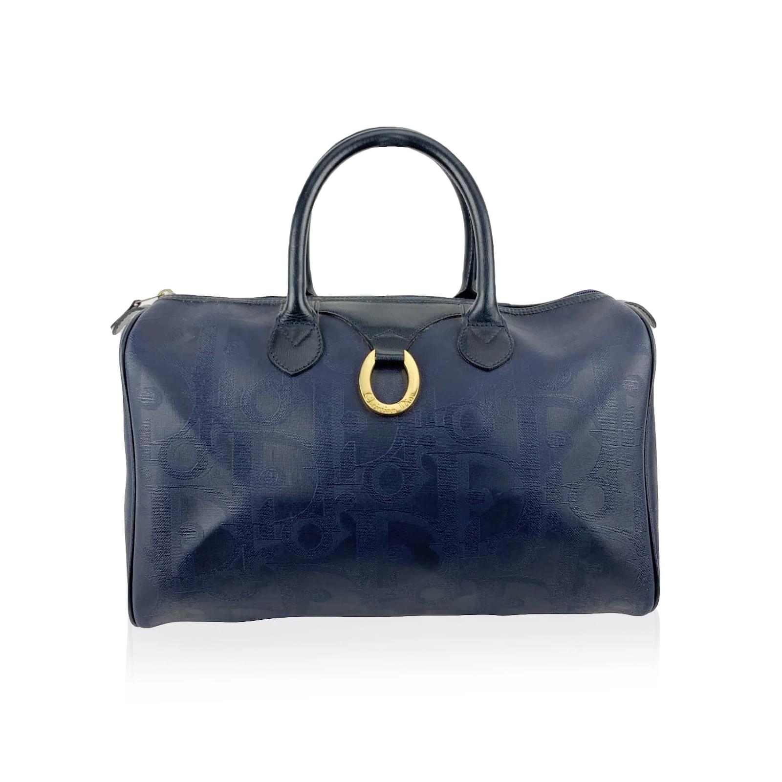 Christian Dior Vintage Boston Bag in Blue Monogram Canvas and