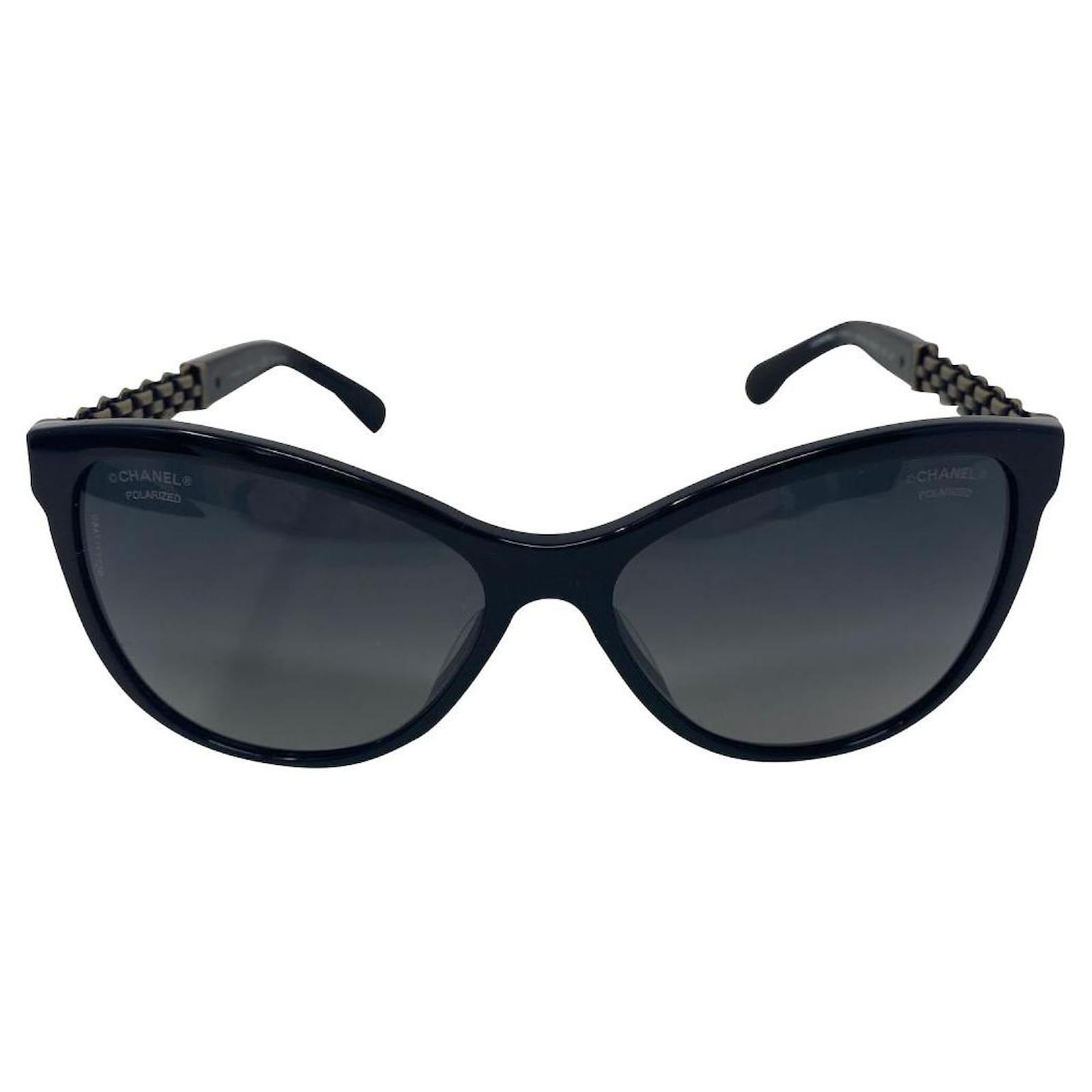 Chanel Brown Frame Chain and Leather Wayfarer Sunglasses 5215-Q - Yoogi's  Closet