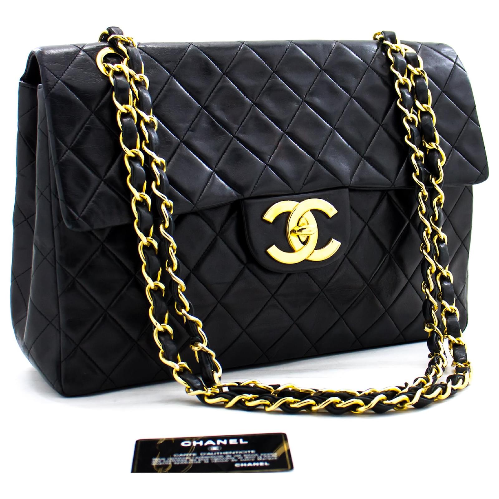 Chanel Jumbo 13 Maxi 2.55 Flap Chain Shoulder Bag Black Lambskin