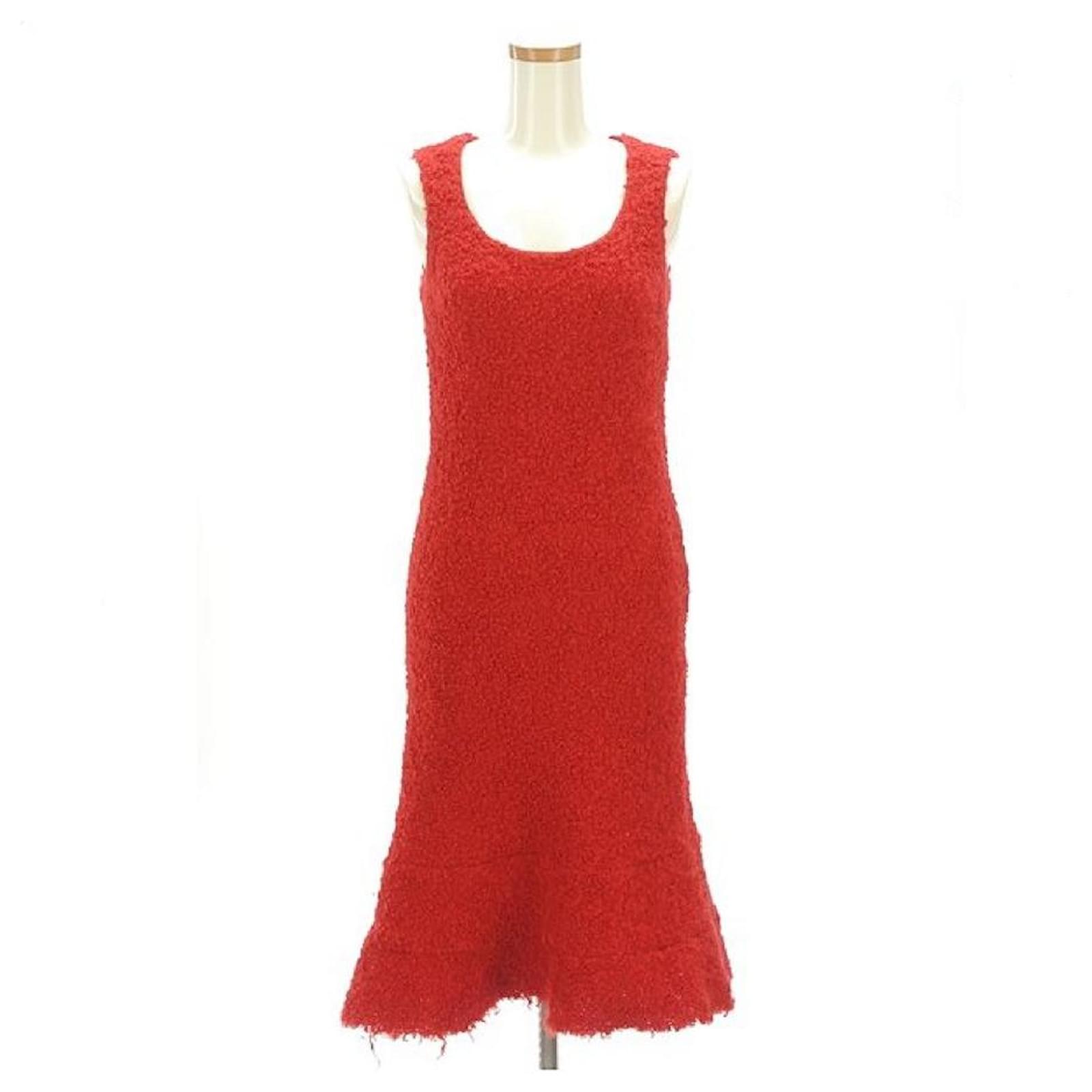 Used JUNYA WATANABE COMME des GARCONS Mimore length hem flare blue knit dress sleeveless dress tunic ladies winter red M Nylon ref.457532 Joli Closet