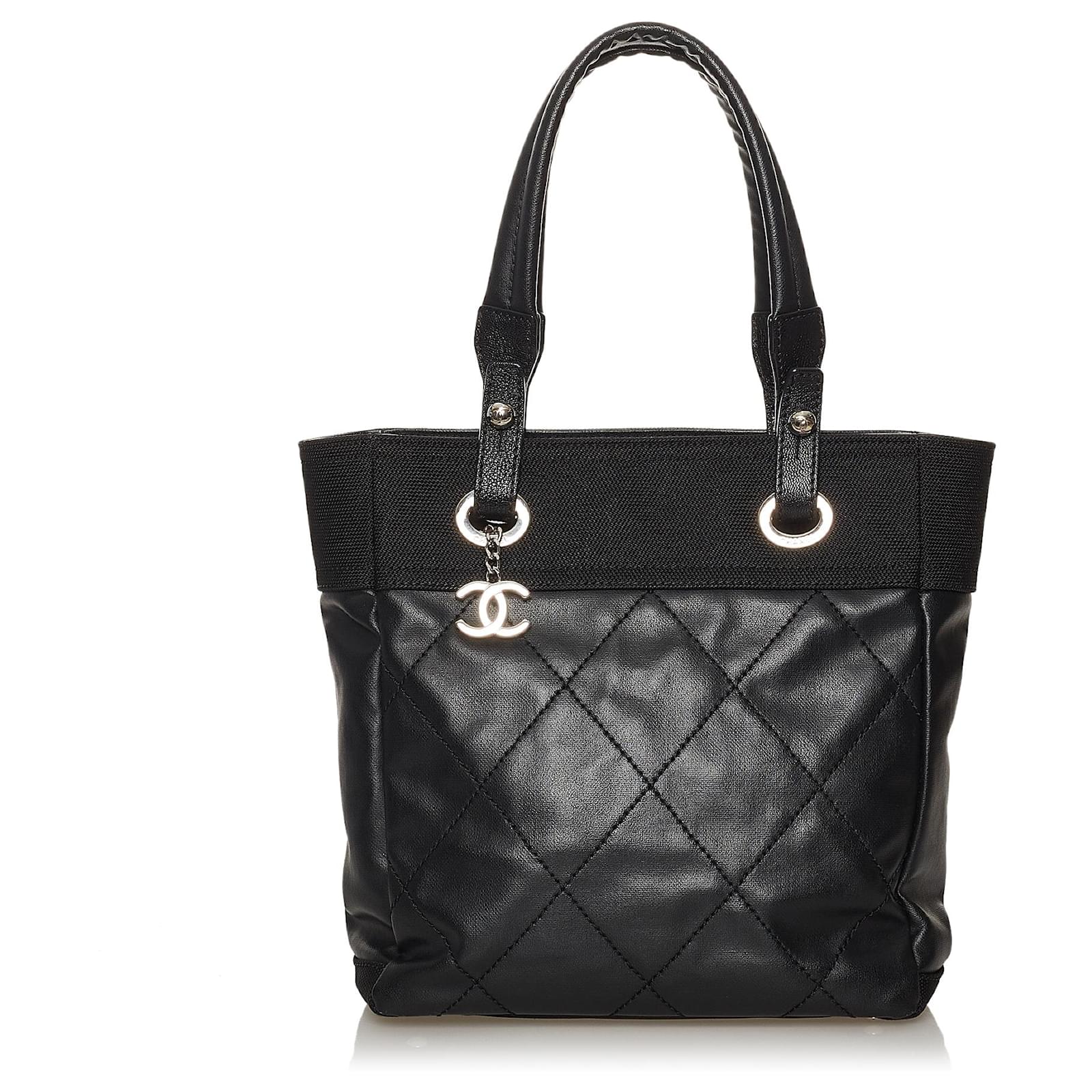 CHANEL Black Quilted Coated Canvas Paris Biarritz Tote Bag