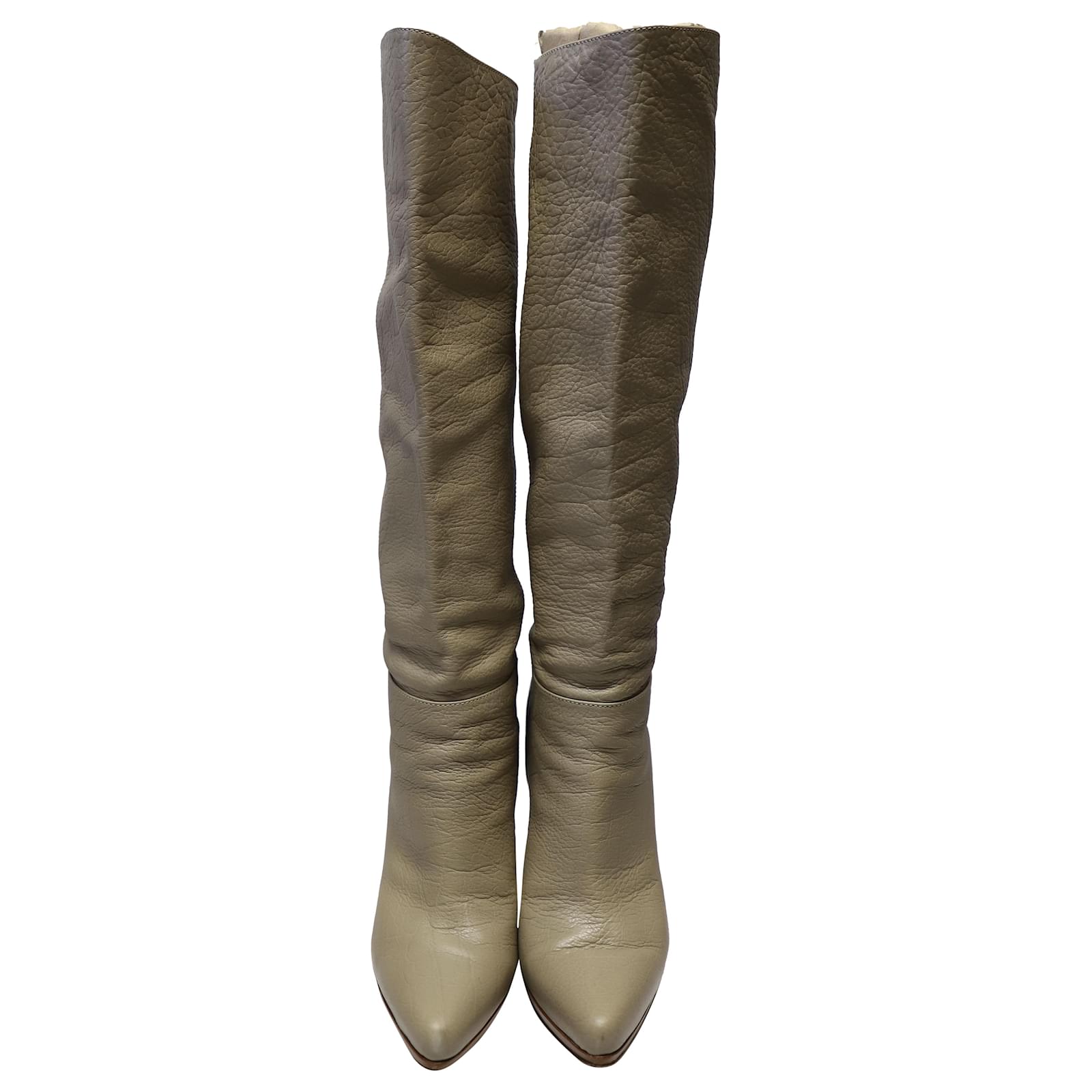 Casadei Over the Knee Boots Beige Leather ref.458649 - Joli Closet