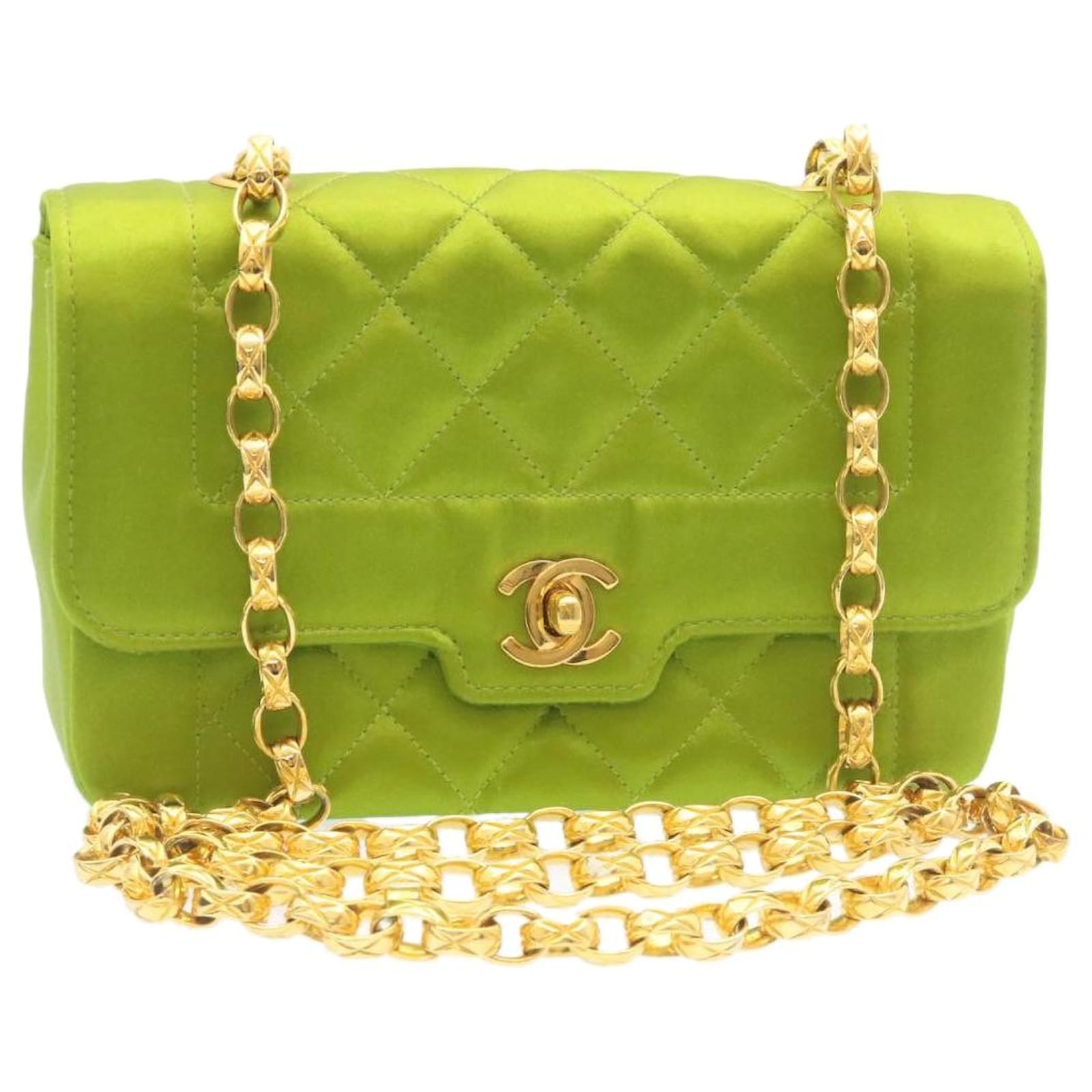 CHANEL Satin mini Matelasse Chain Flap Shoulder Bag LIme Green CC Auth  26984  - Joli Closet
