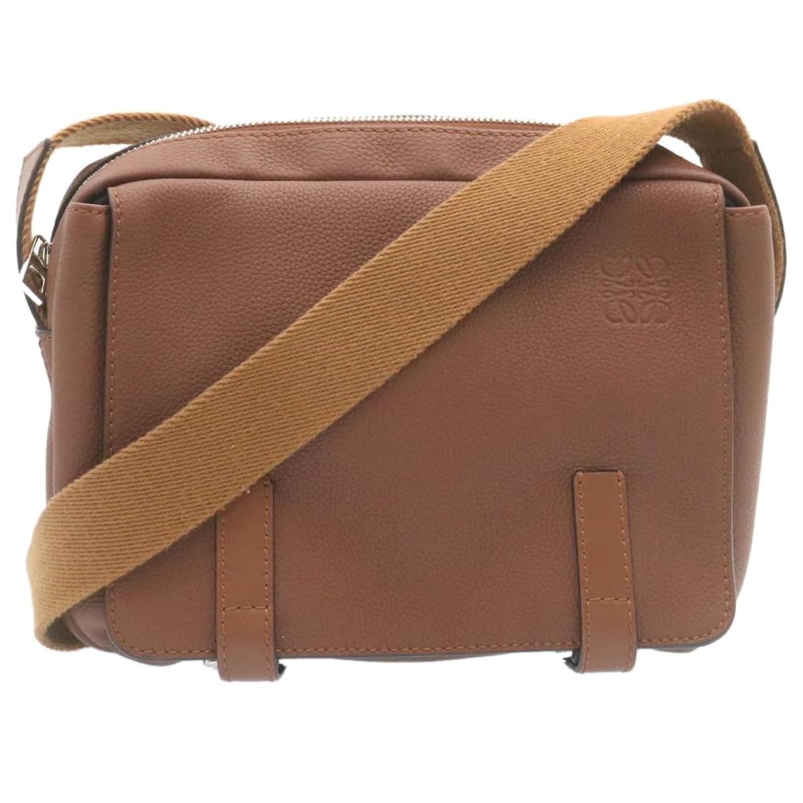 LOEWE Military Messenger Bag XS Shoulder Bag Leather Brown Auth