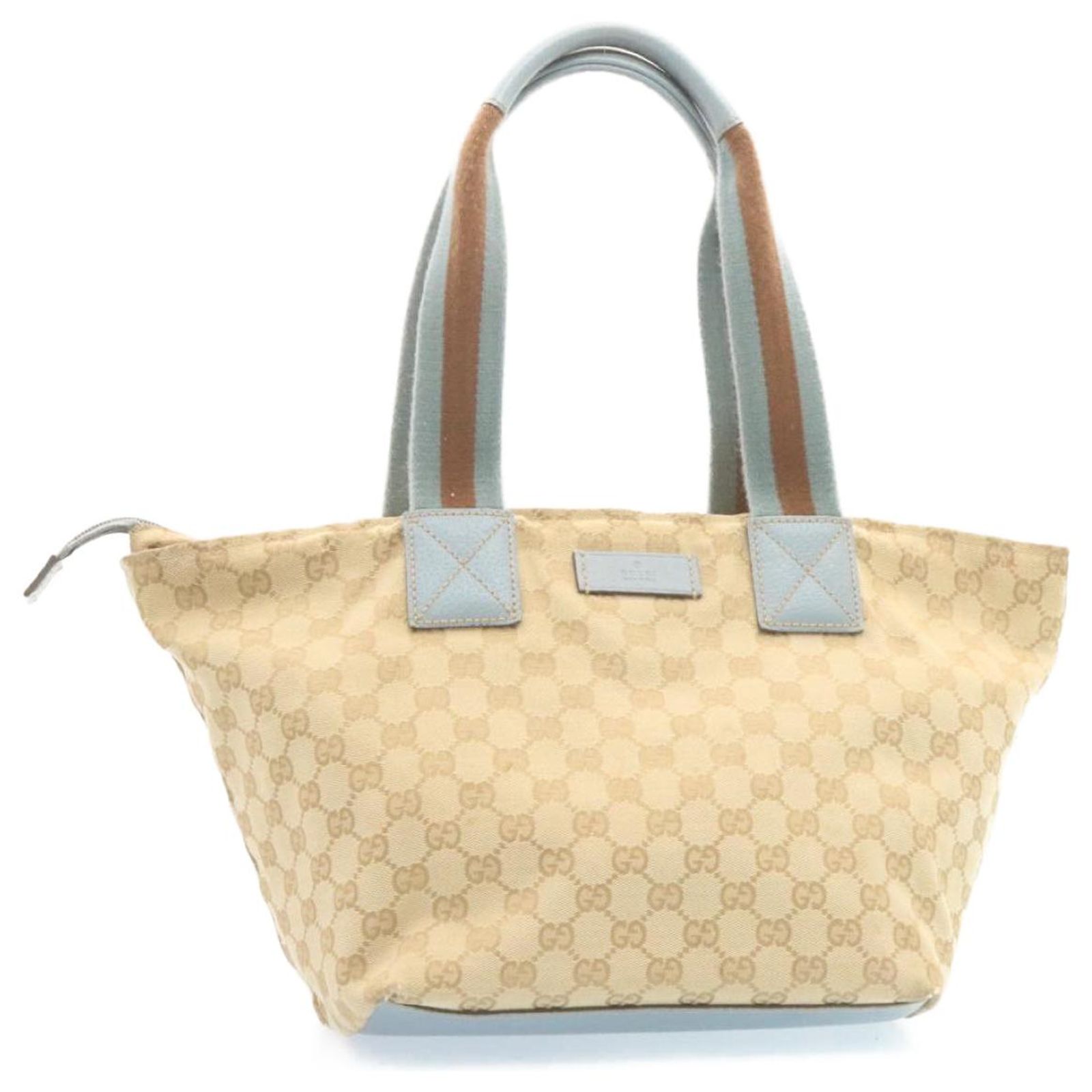 GUCCI Sherry Line GG Canvas Tote Bag Brown Light Blue Auth ar5902 ref ...