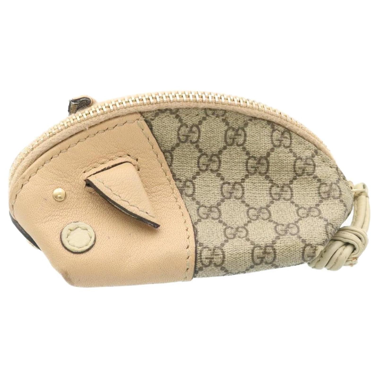 GUCCI GG Canvas Animal pig Coin Purse Beige Pink Auth 28011