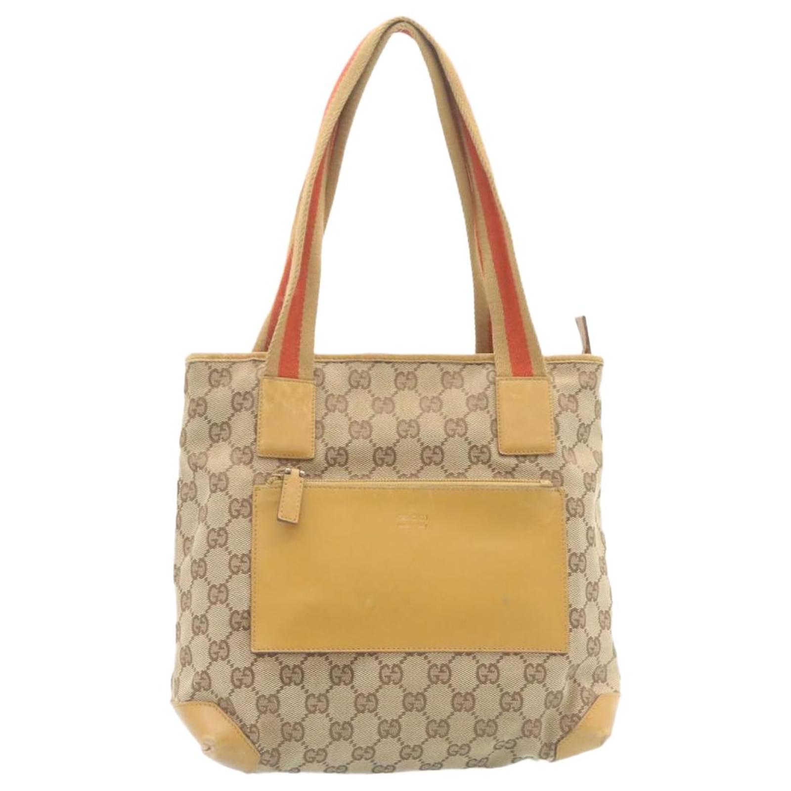 GUCCI Sherry Line GG Canvas Tote Bag Beige Red Auth bs200 ref.460646 ...