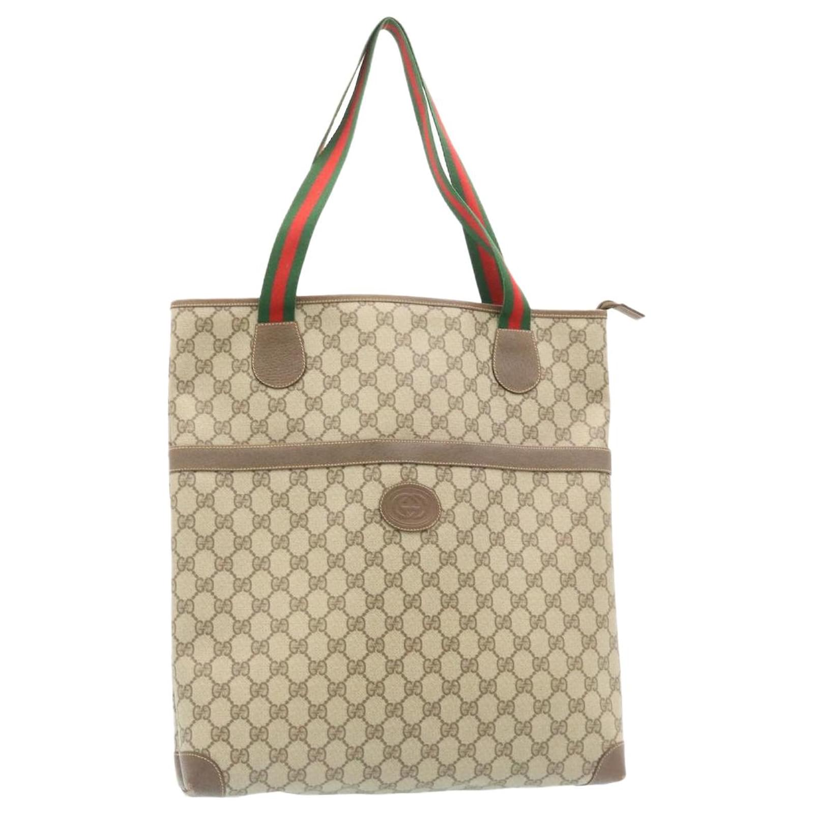 GUCCI Web Sherry Line GG Canvas Tote Bag Beige Red Green Auth gt1972 ...