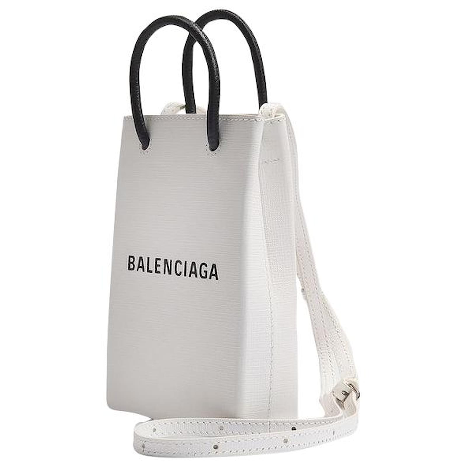 Shopping Phone Holder Bag in White Leather