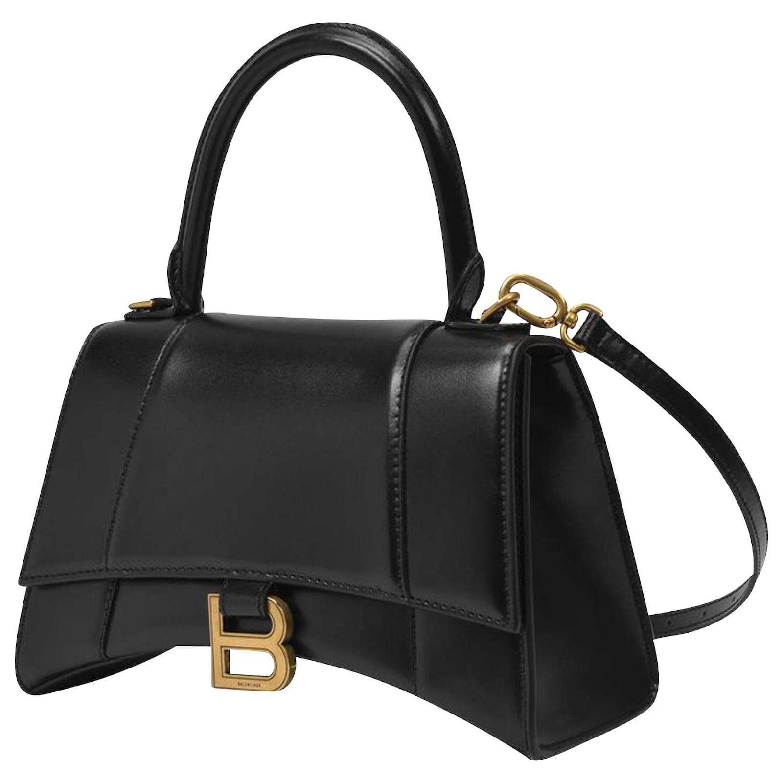 Balenciaga Sac Hourglass Top Handle S en Cuir Brillant Noir Veau facon poulain ref.463325 Joli Closet