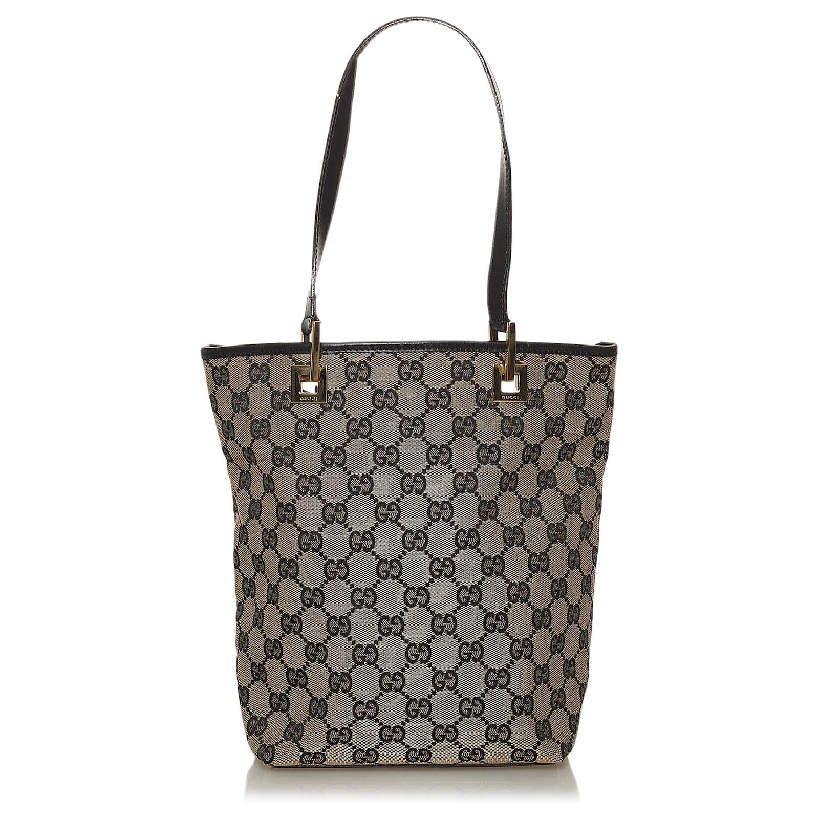 Gucci Gray GG Canvas Tote Bag Grey Leather Cloth Pony-style calfskin ...