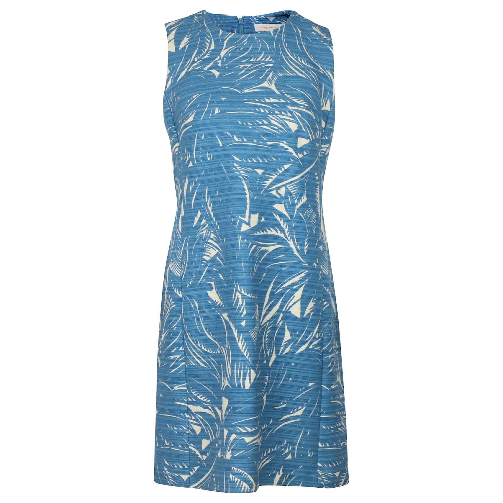 Tory Burch Tabora Corded Shift Dress in Blue Print Cotton  - Joli  Closet