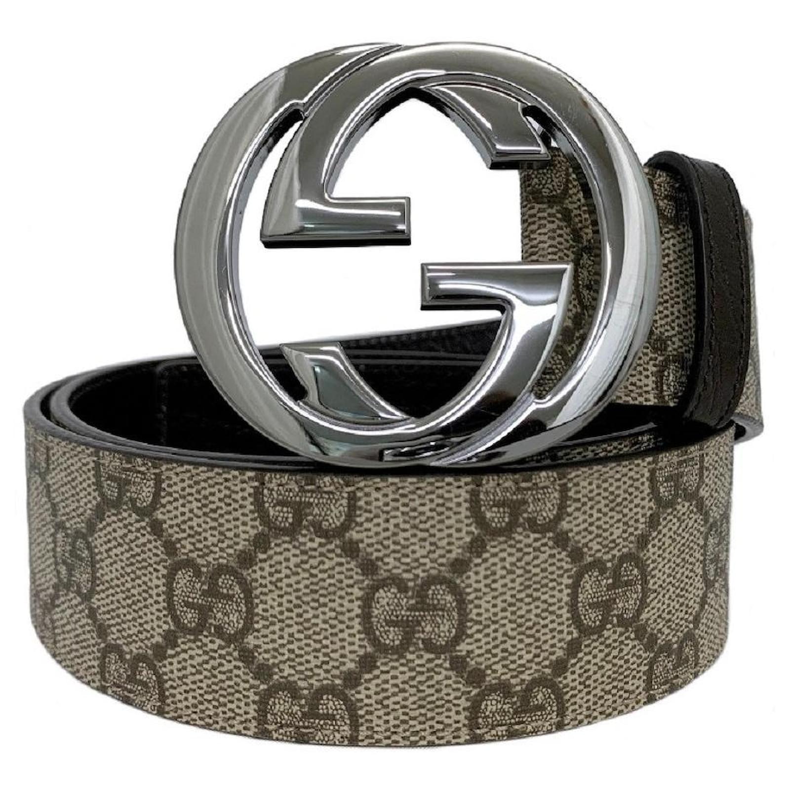 Gucci Cuir Color Silver Buckle GG Belt