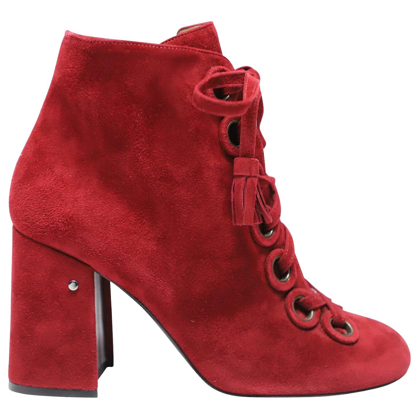 Laurence Dacade Paddle Lace-Up Ankle Boots in Burgundy Suede Dark