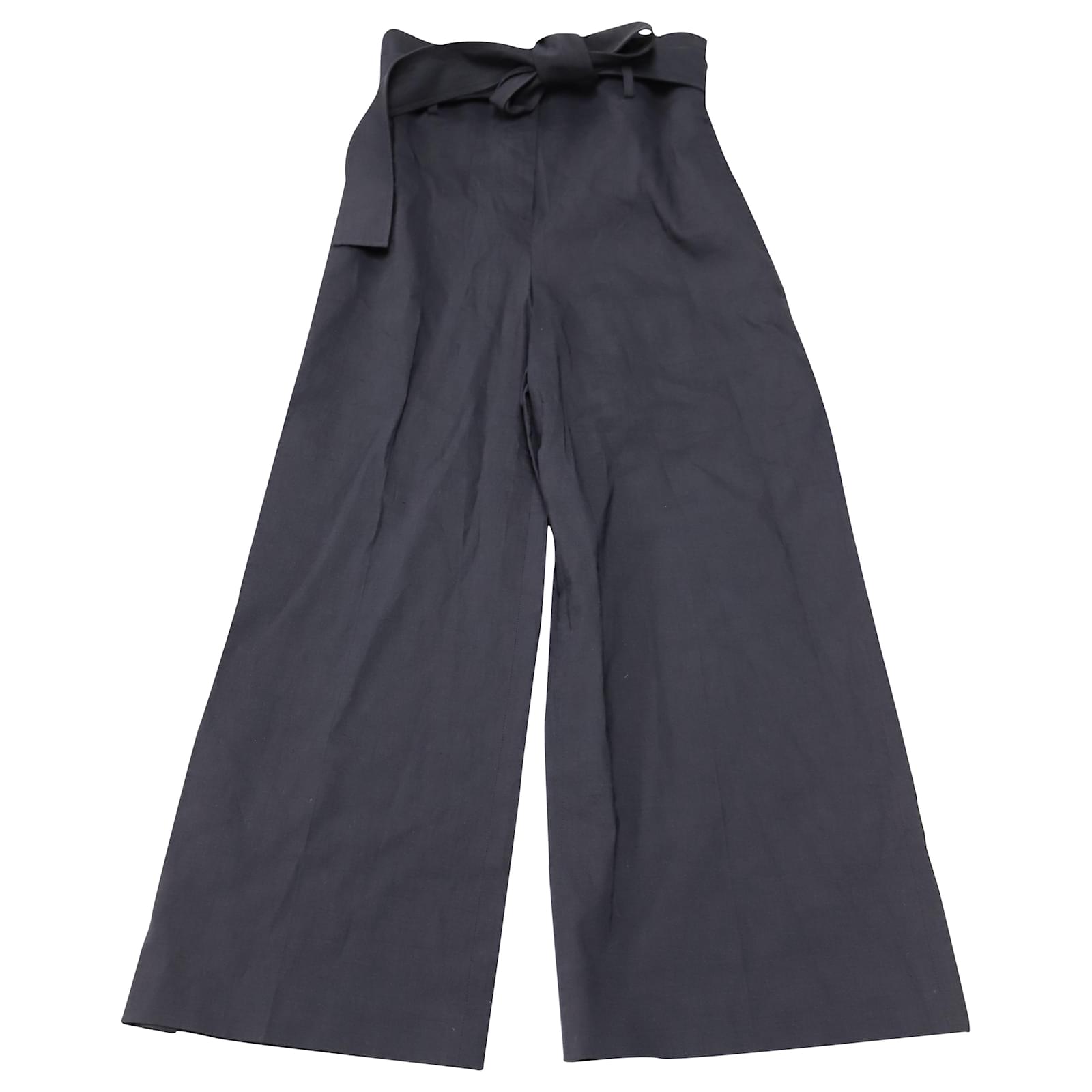 Theory Belted Cropped Pants Eco Crunch Wash in Navy Blue Linen ref.465215 -  Joli Closet